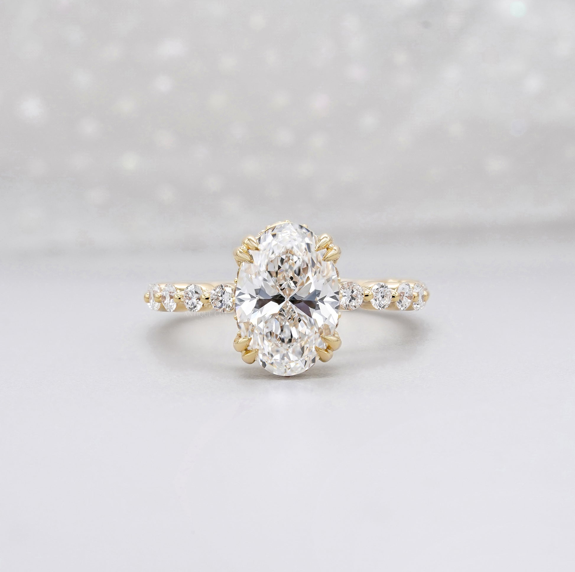 Oval 3.00tcw Lab Grown Diamond Engagement Ring | 2.40ct Oval Center + 0.60ct Side Stones | IGI Certified | Yellow Gold