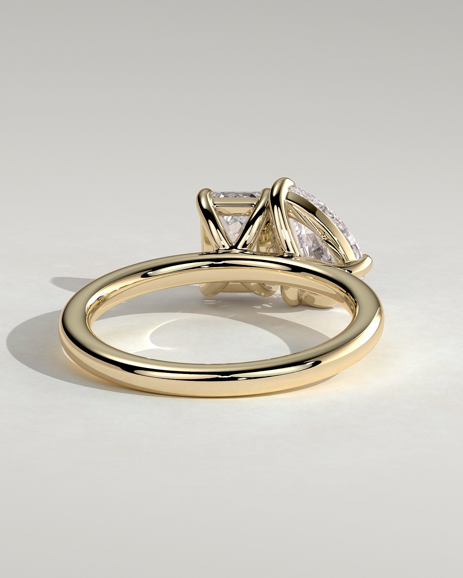 Yellow :: designer pear and emerald lab grown diamond toi et moi ring yellow gold bold statement