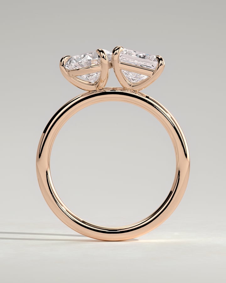 Rose :: close sparkle pear and princess lab diamond toi et moi ring rose gold warm tone
