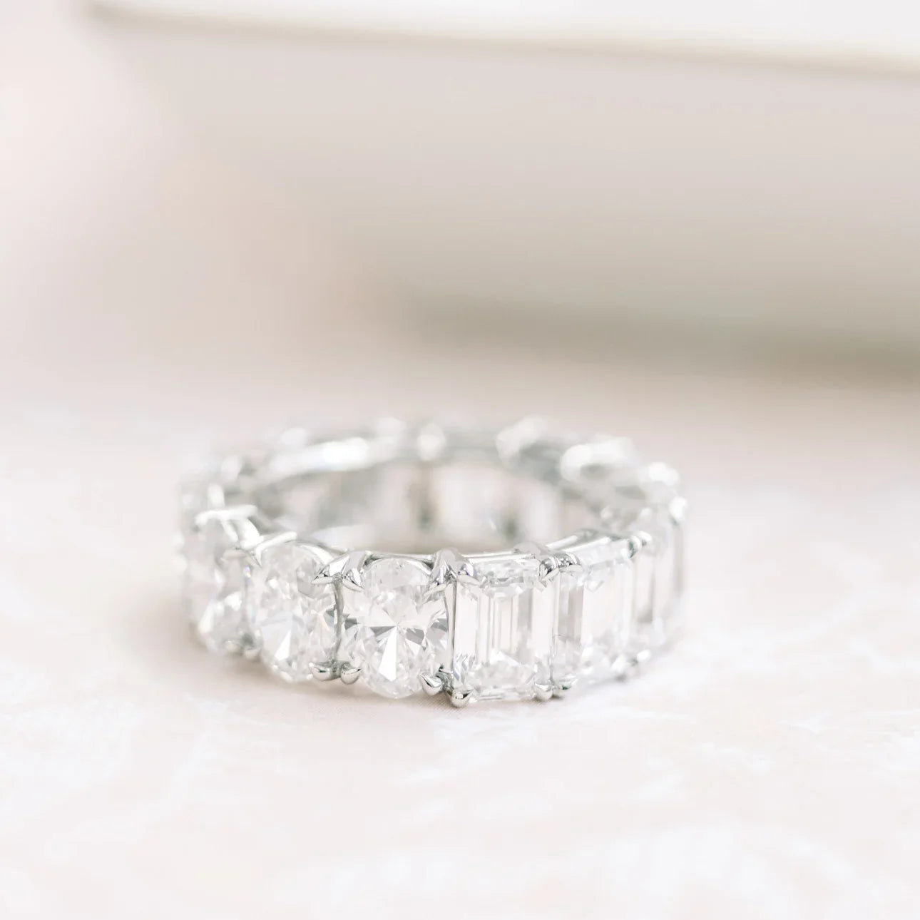 Oval And Emerald Lab Grown Diamond Half and Half Eternity Band , EF Color , VS Clarity , IGI Certificate