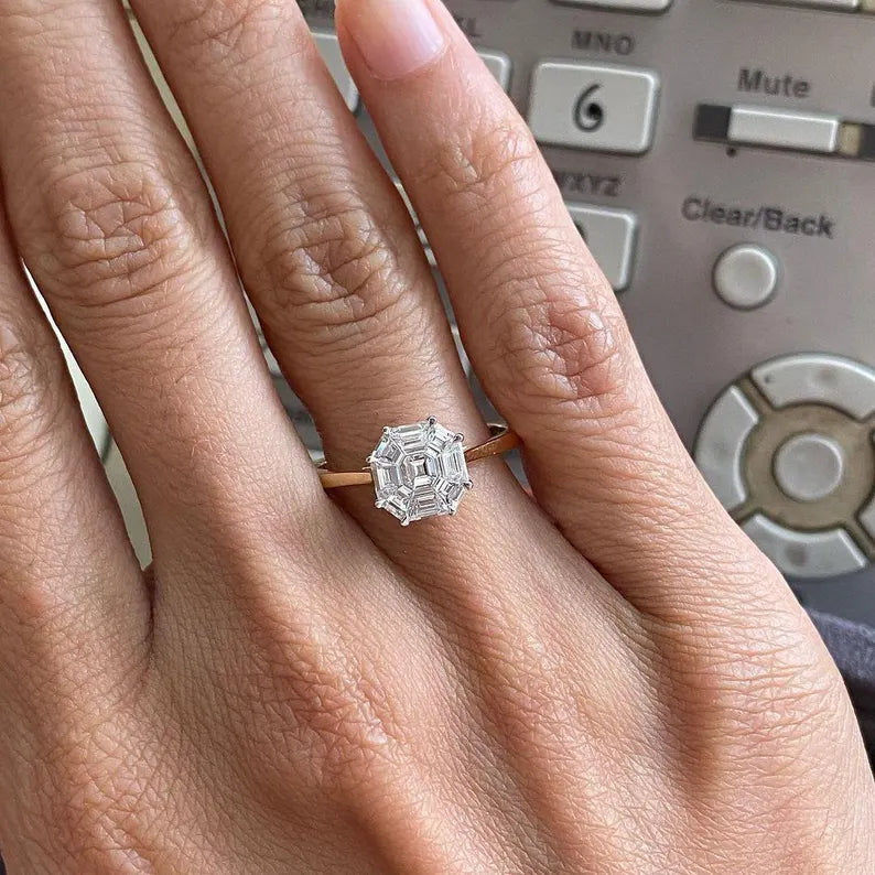 SQ. Emerald 1.50ct Lab Diamond Two-Tone Cathedral Ring | IGI Certified