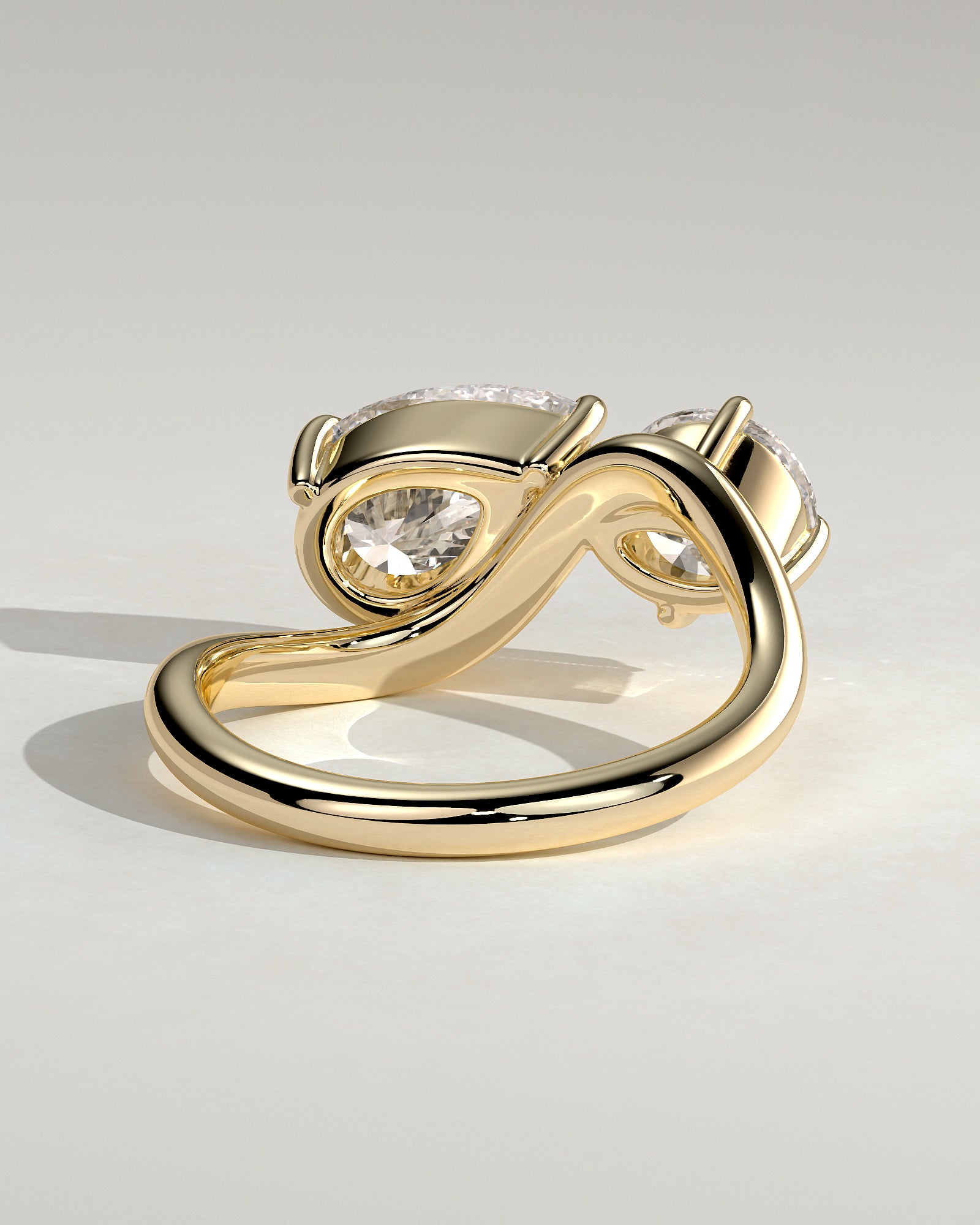 Yellow :: designer round and pear lab grown diamond toi et moi ring yellow gold bold statement