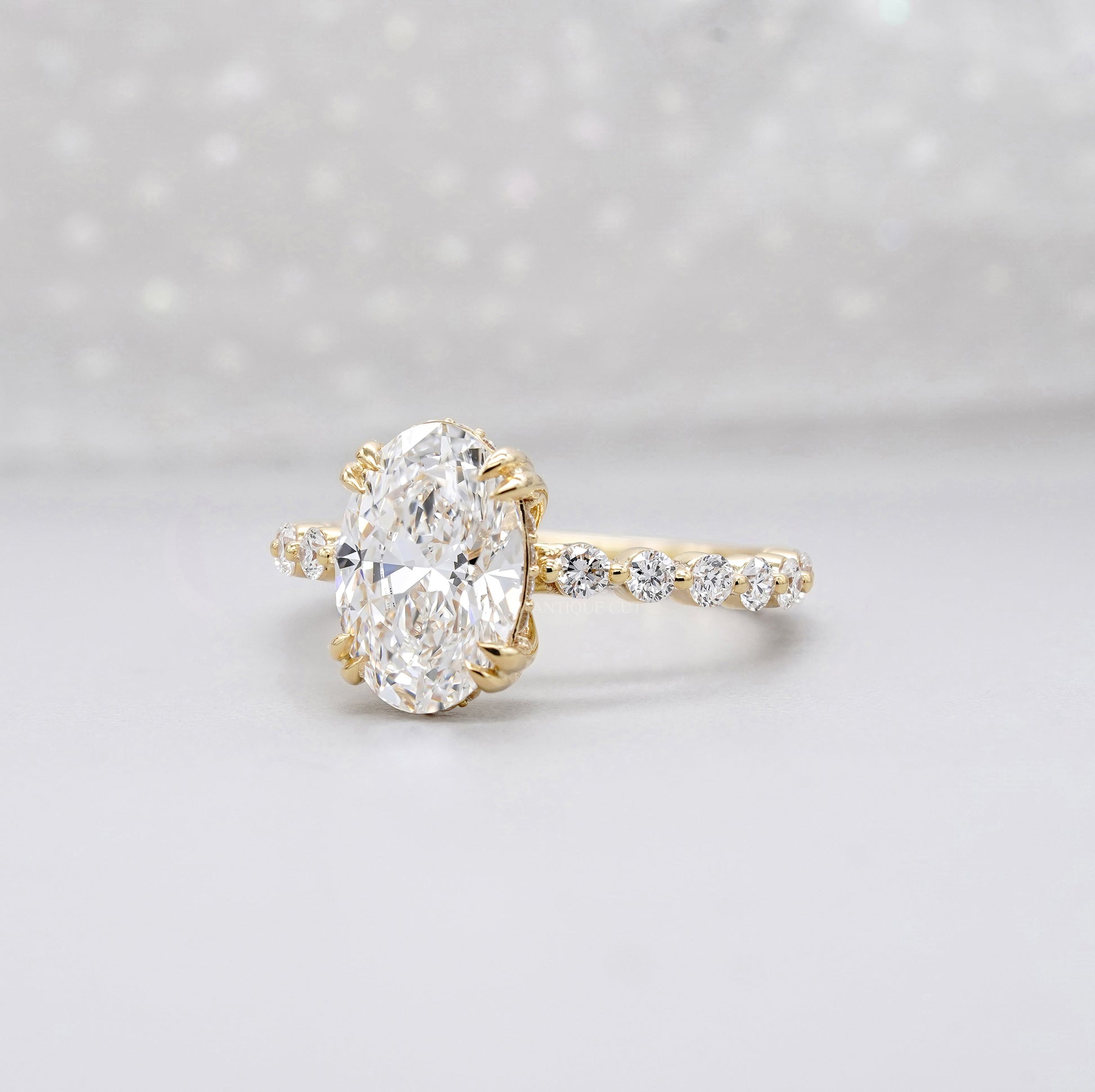 Oval 3.00tcw Lab Grown Diamond Engagement Ring | 2.40ct Oval Center + 0.60ct Side Stones | IGI Certified | Yellow Gold
