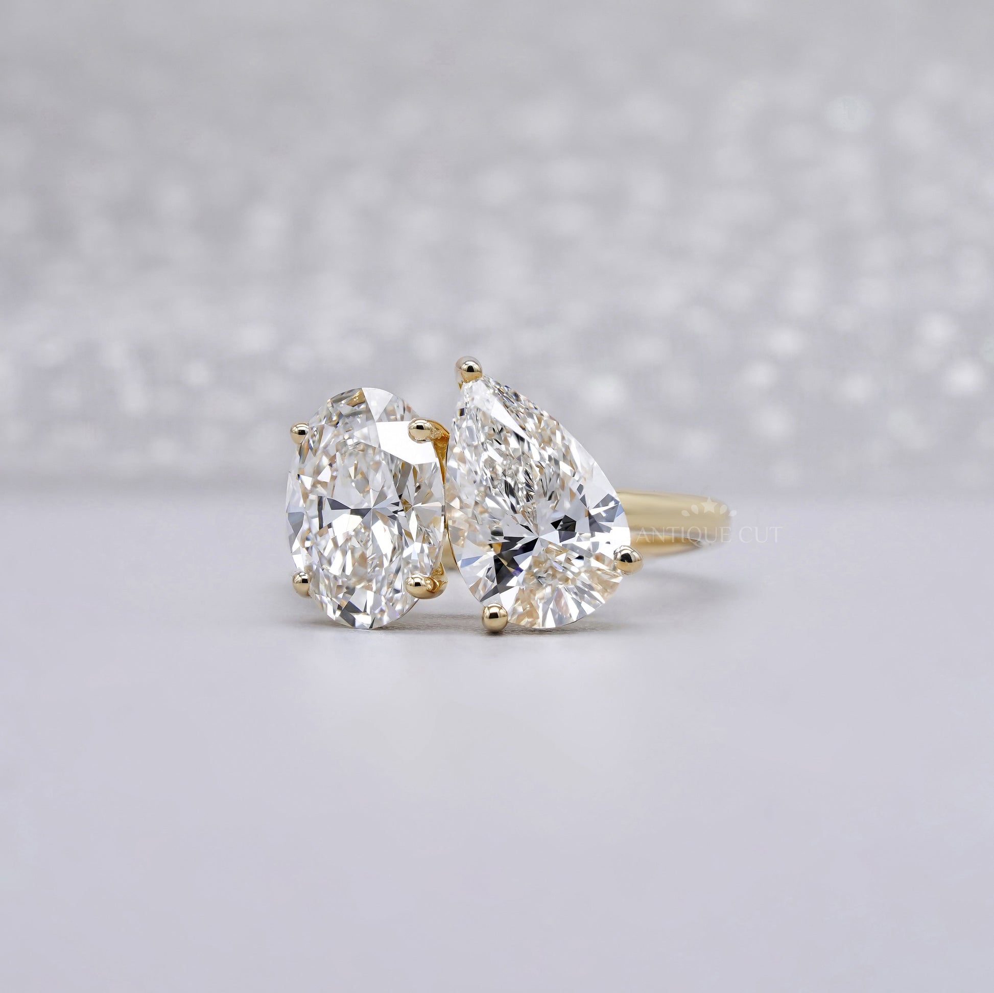 Toi et Moi 4.00tcw Lab Grown Diamond Ring | Oval & Pear | IGI Certified | Yellow Gold