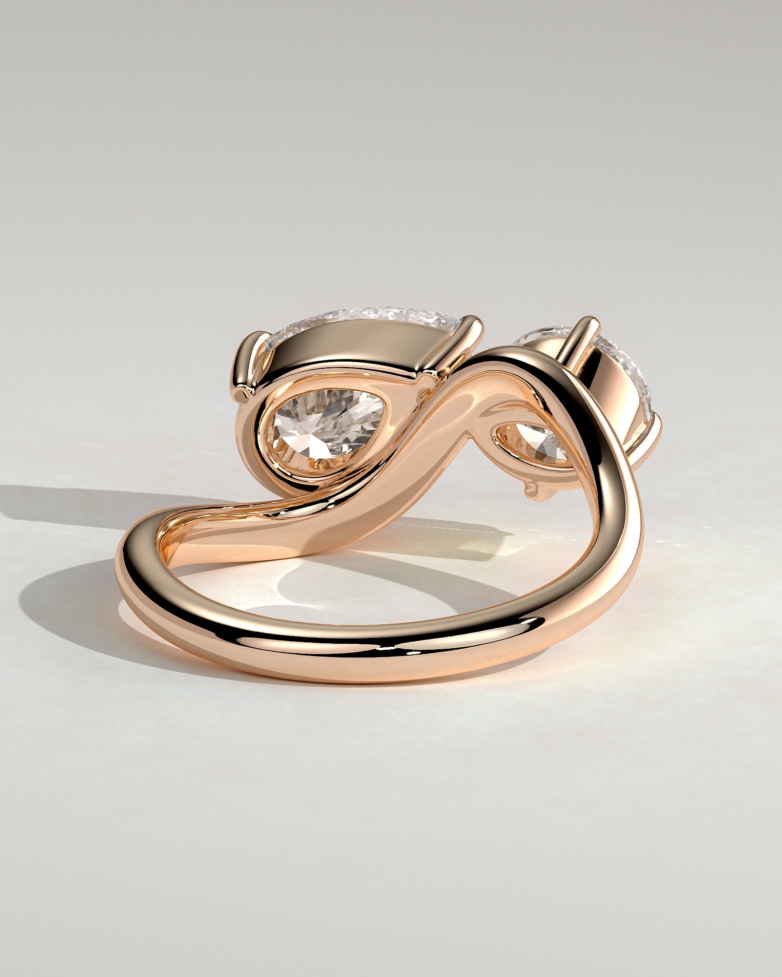Rose :: designer round and pear lab grown diamond toi et moi ring rose gold bold look