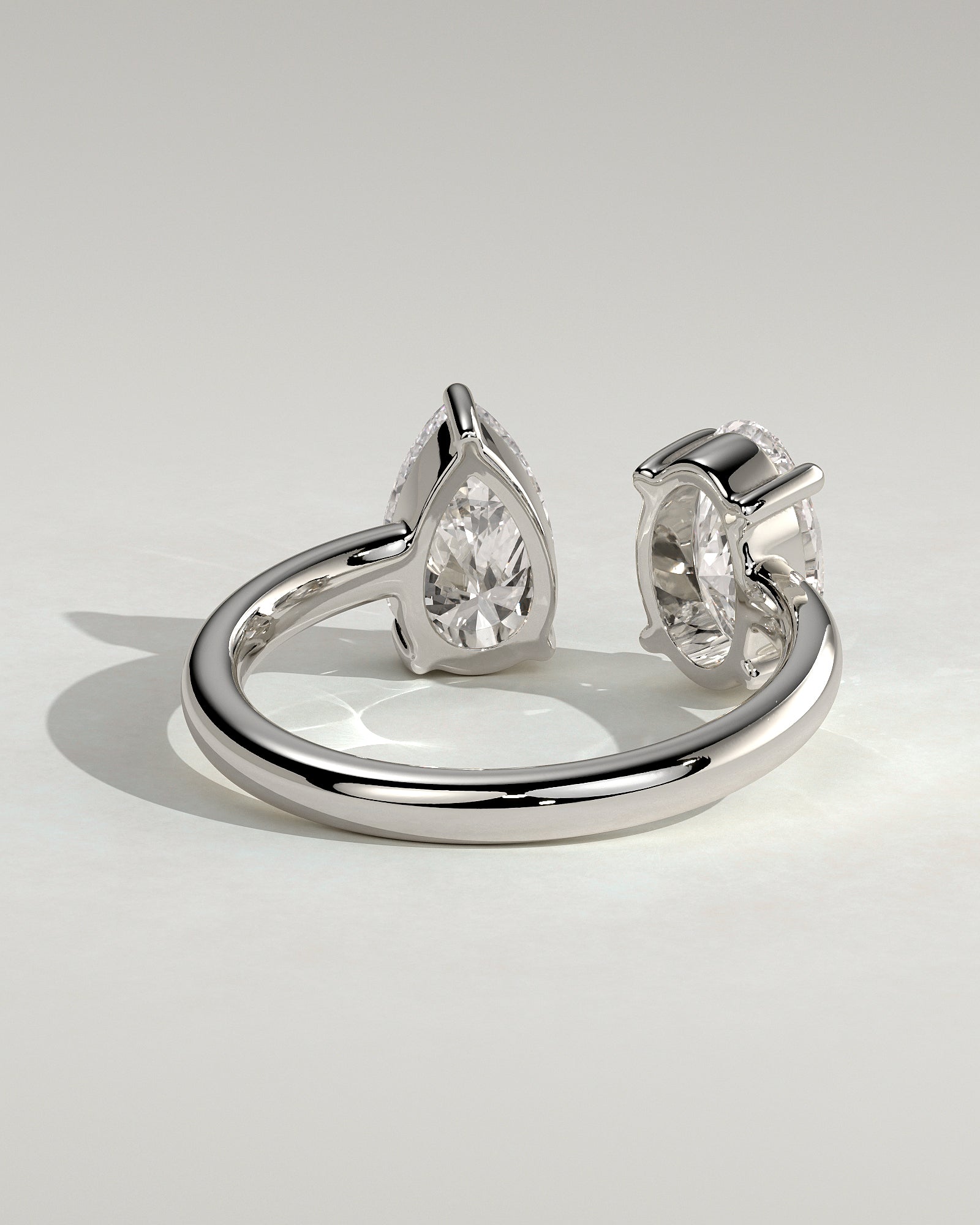 White :: designer oval and pear lab diamond engagement ring white gold unique two stone ring