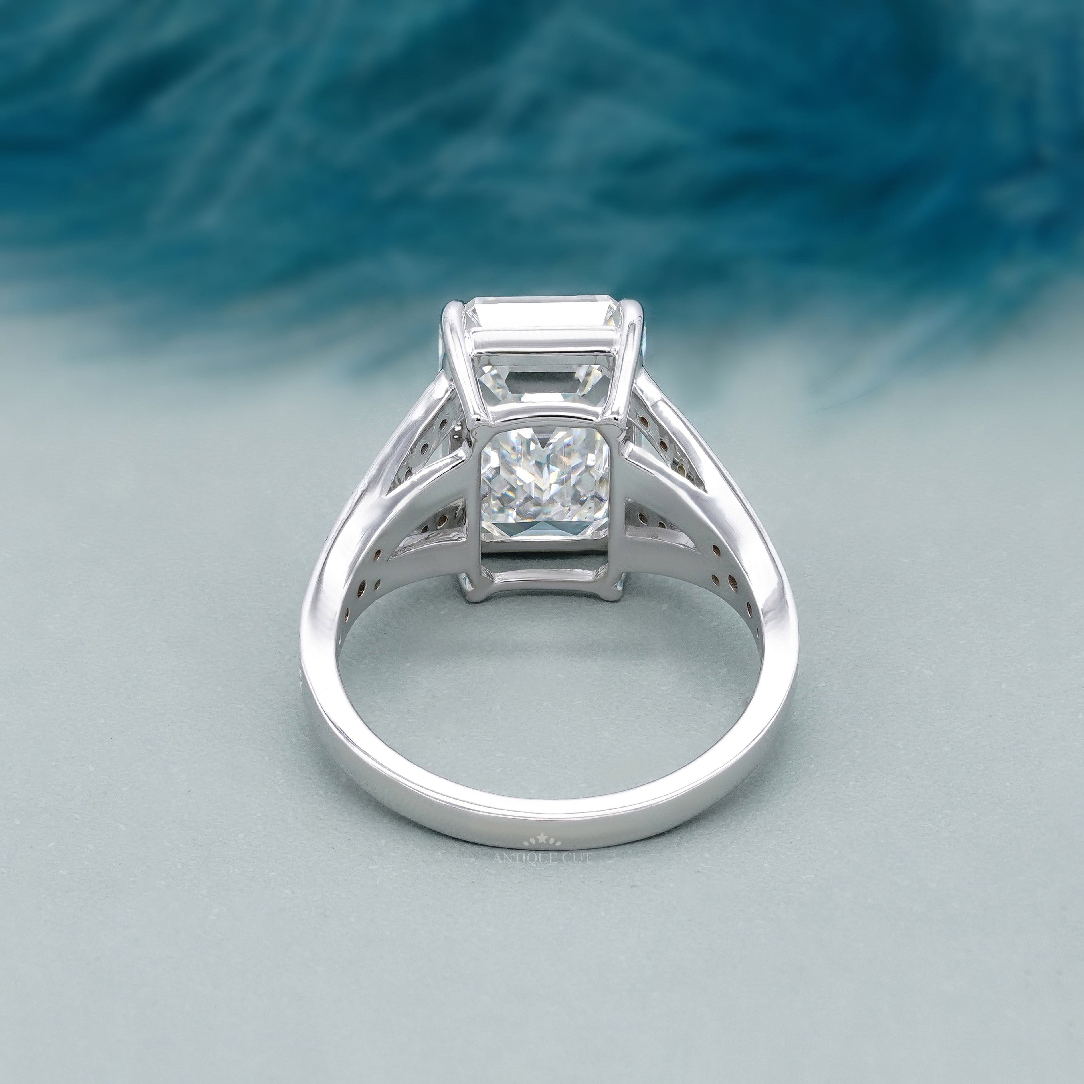 Emerald Cut 7.50tcw Lab Grown Diamond  Pavé Split Shank Engagement Ring | IGI Certified