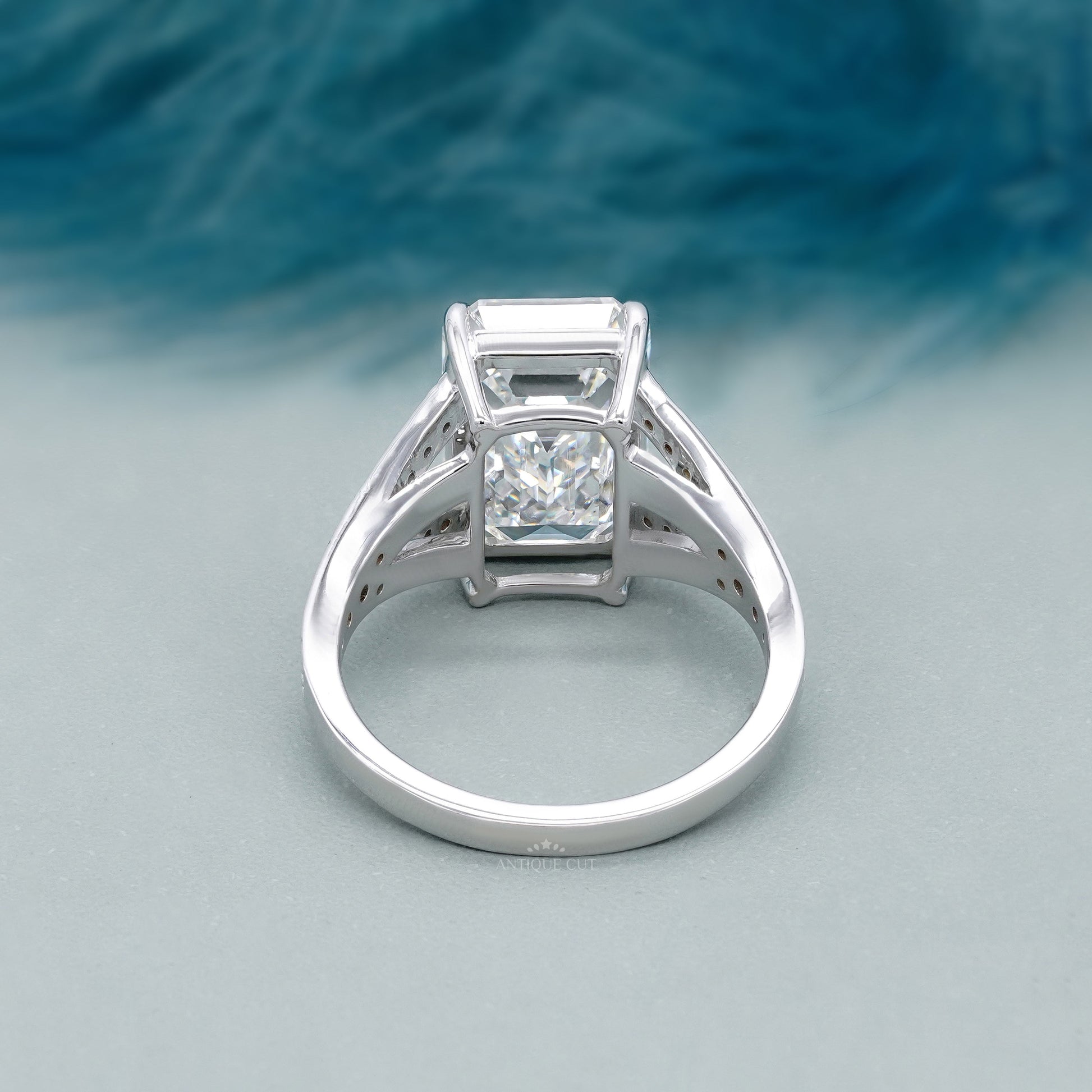 Emerald Cut 7.50tcw Lab Grown Diamond  Pavé Split Shank Engagement Ring | IGI Certified