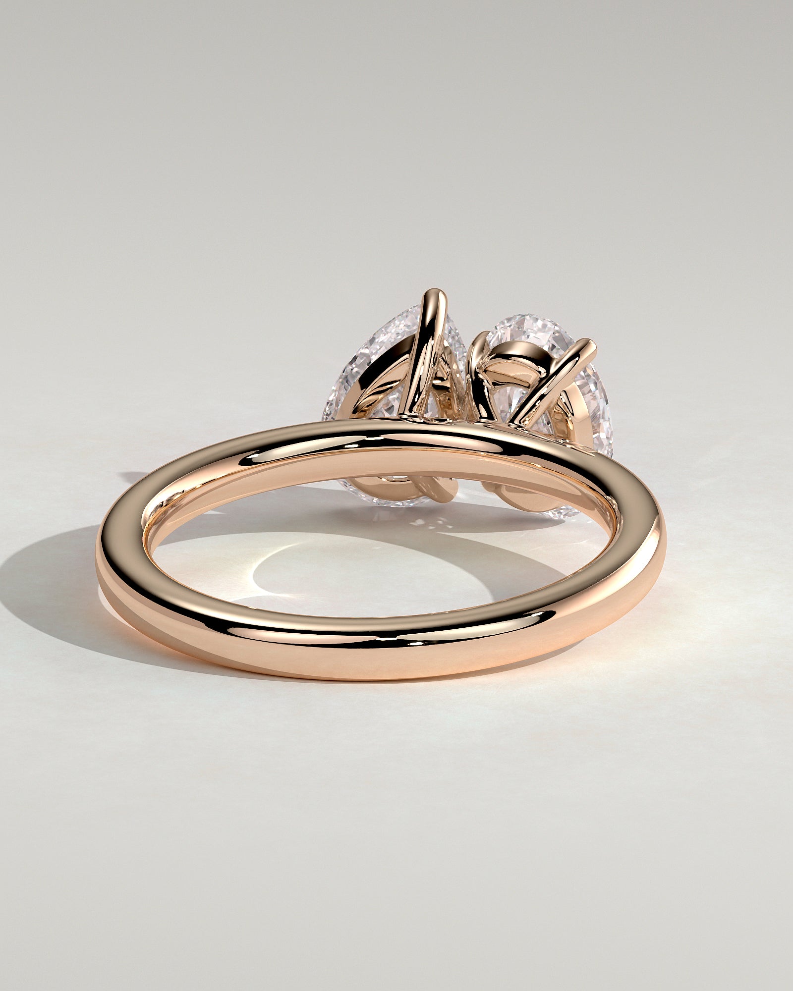 Rose :: designer 1.5ct pear and oval lab grown diamond toi et moi ring rose gold bold look