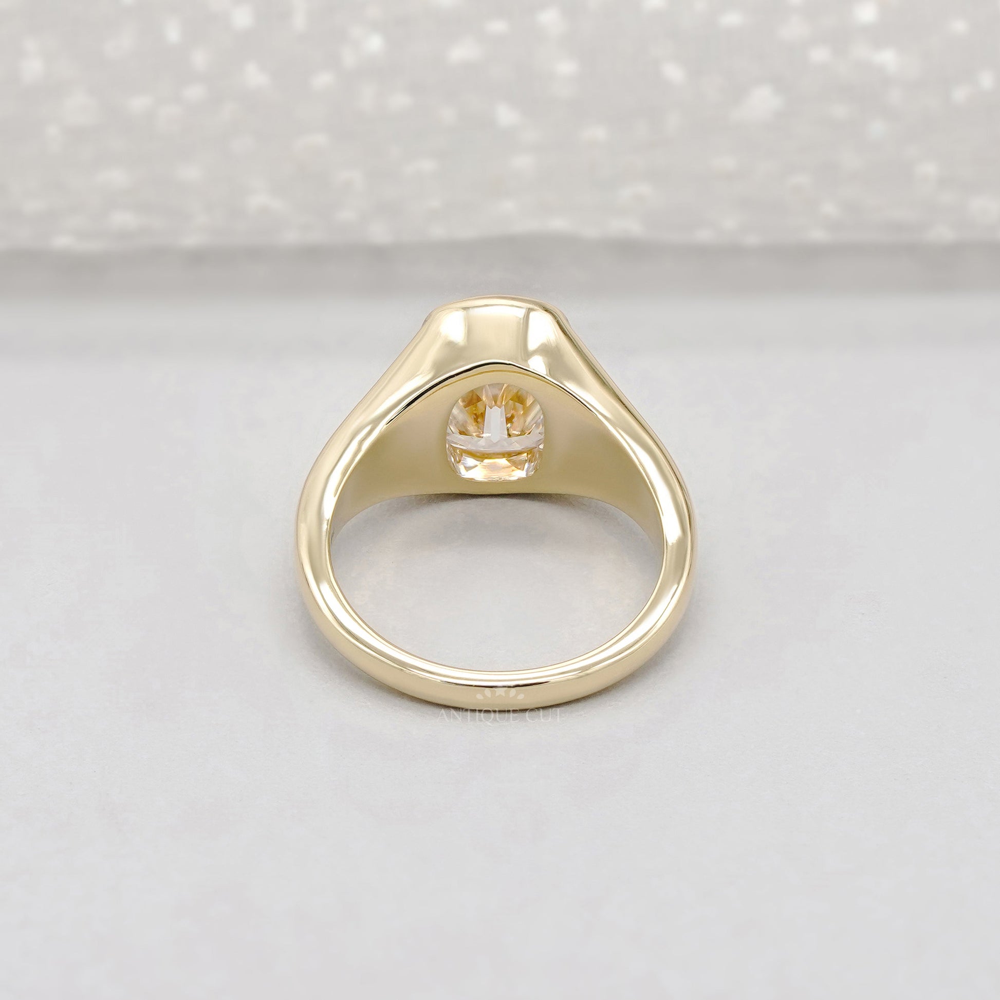 3ct Cushion Lab-Grown Diamond Bezel Ring | Solid Yellow Gold | IGI Certified D-E-F | VVS–VS
