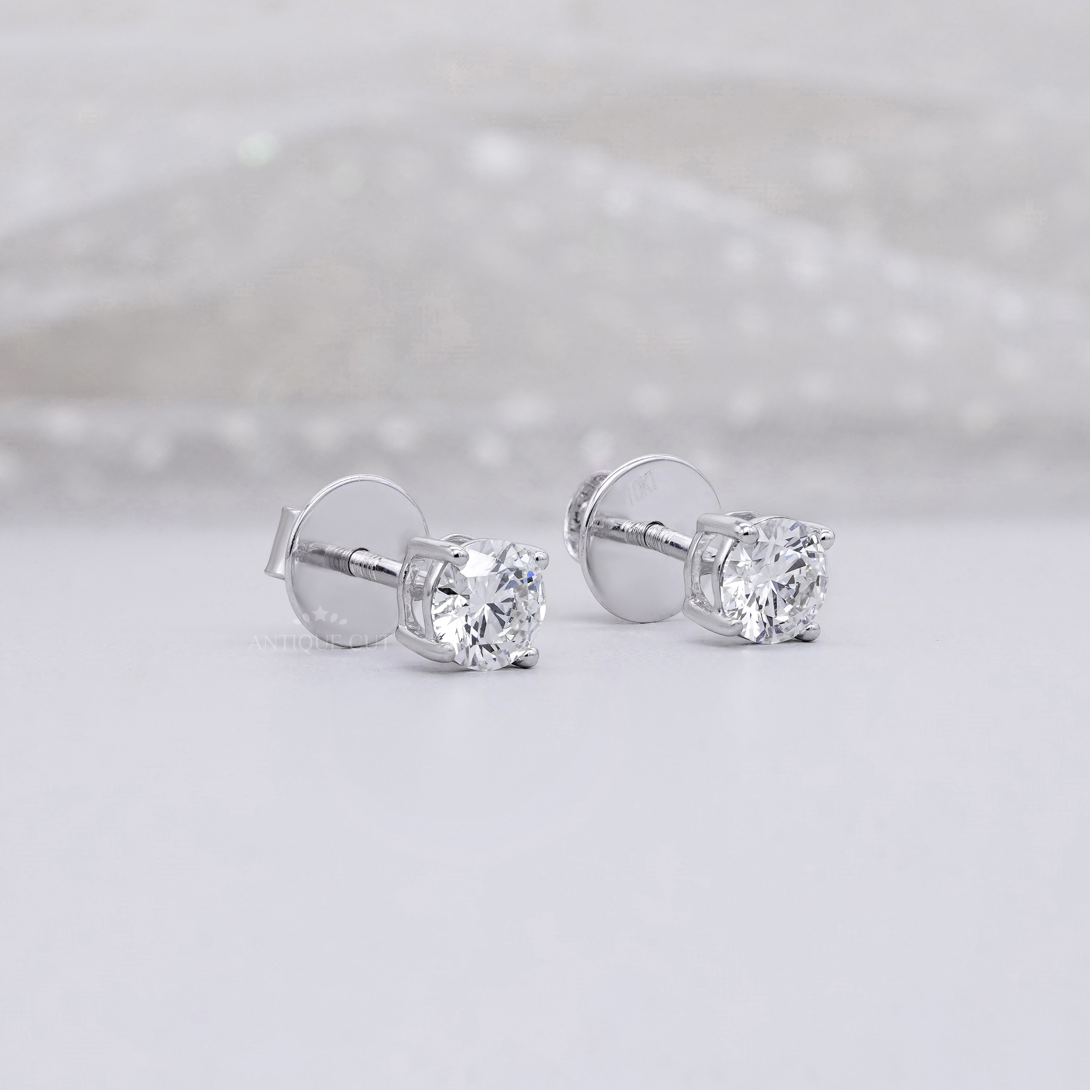 1.00tcw Round Lab Diamond Stud Earrings | Classic White Gold Solitaire Setting