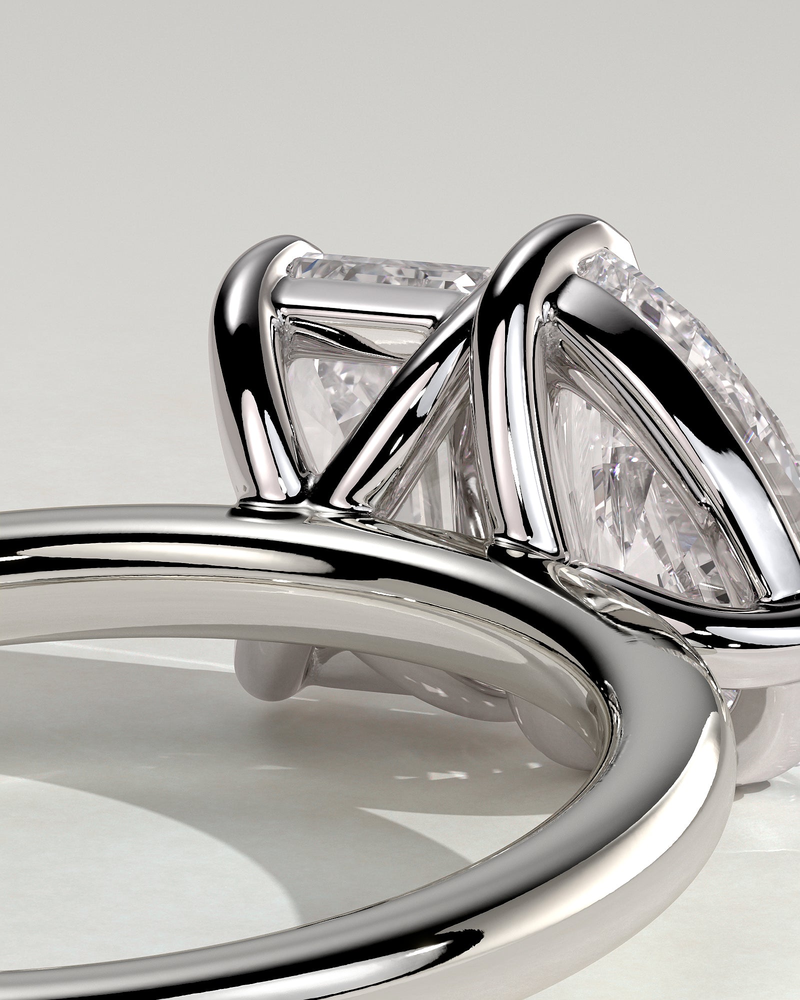 White :: high end pear emerald lab grown diamond toi et moi ring white gold luxury engagement ring
