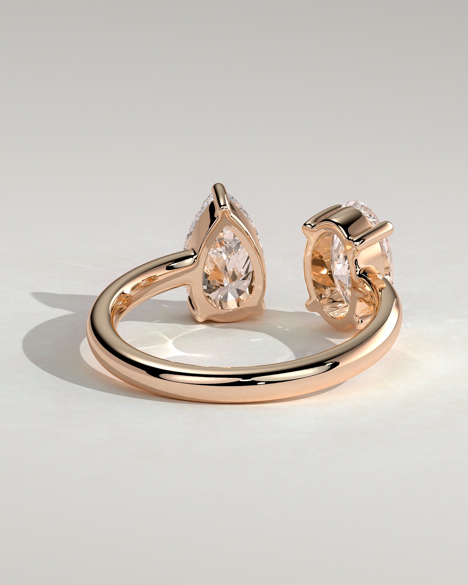 Rose :: designer oval and pear lab grown diamond toi et moi ring rose gold bold look