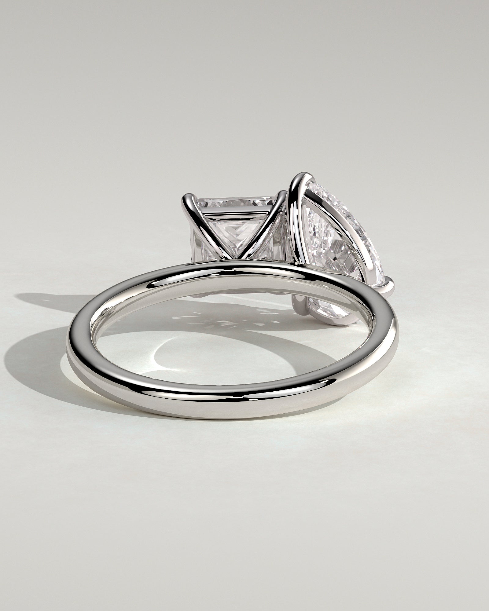 White :: designer pear and princess lab diamond engagement ring white gold unique two stone ring
