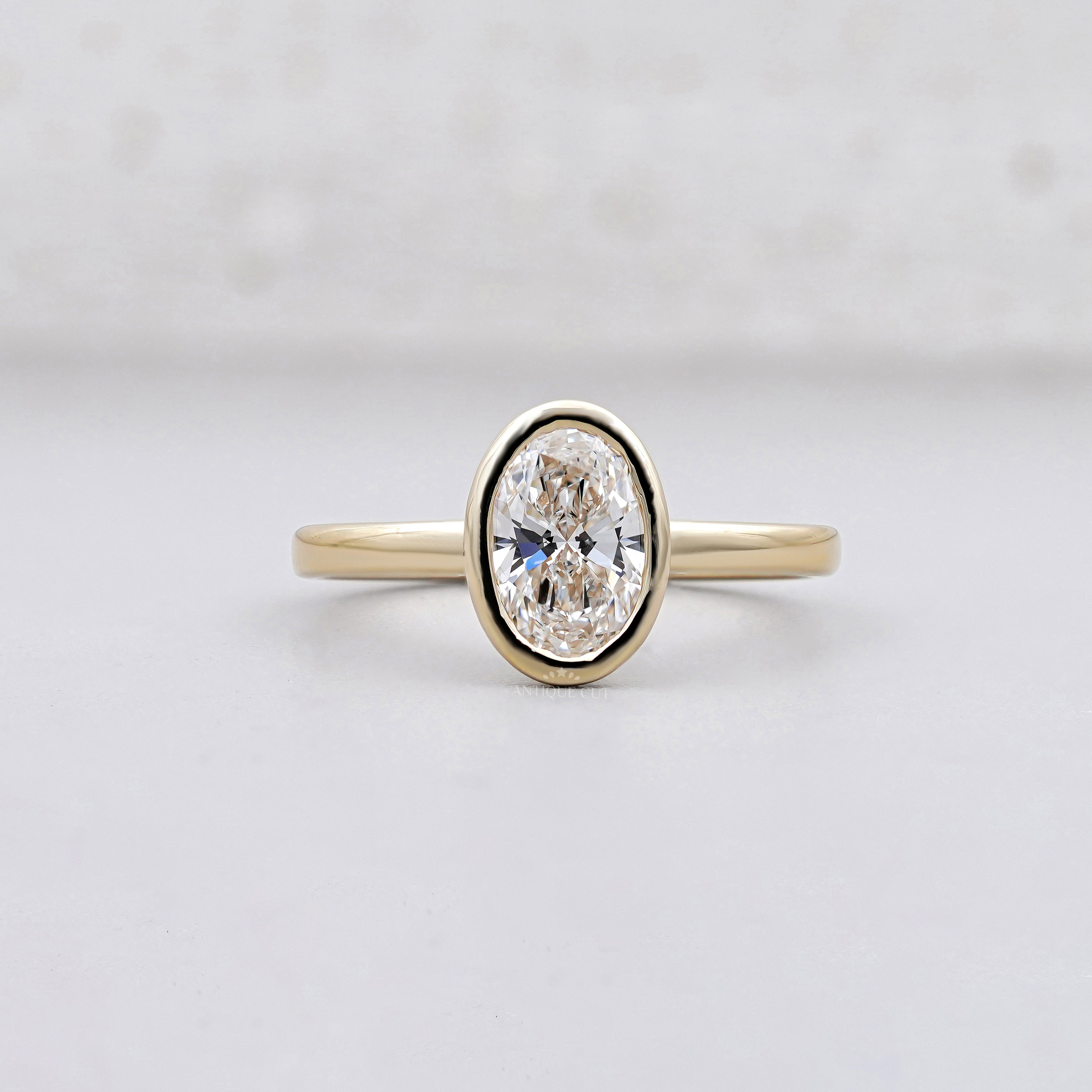 1.50ct Oval Cut Diamond Ring | Bezel Set Solitaire | 14K Yellow Gold | Minimalist Engagement Ring | Unii Jewels Fine Jewelry