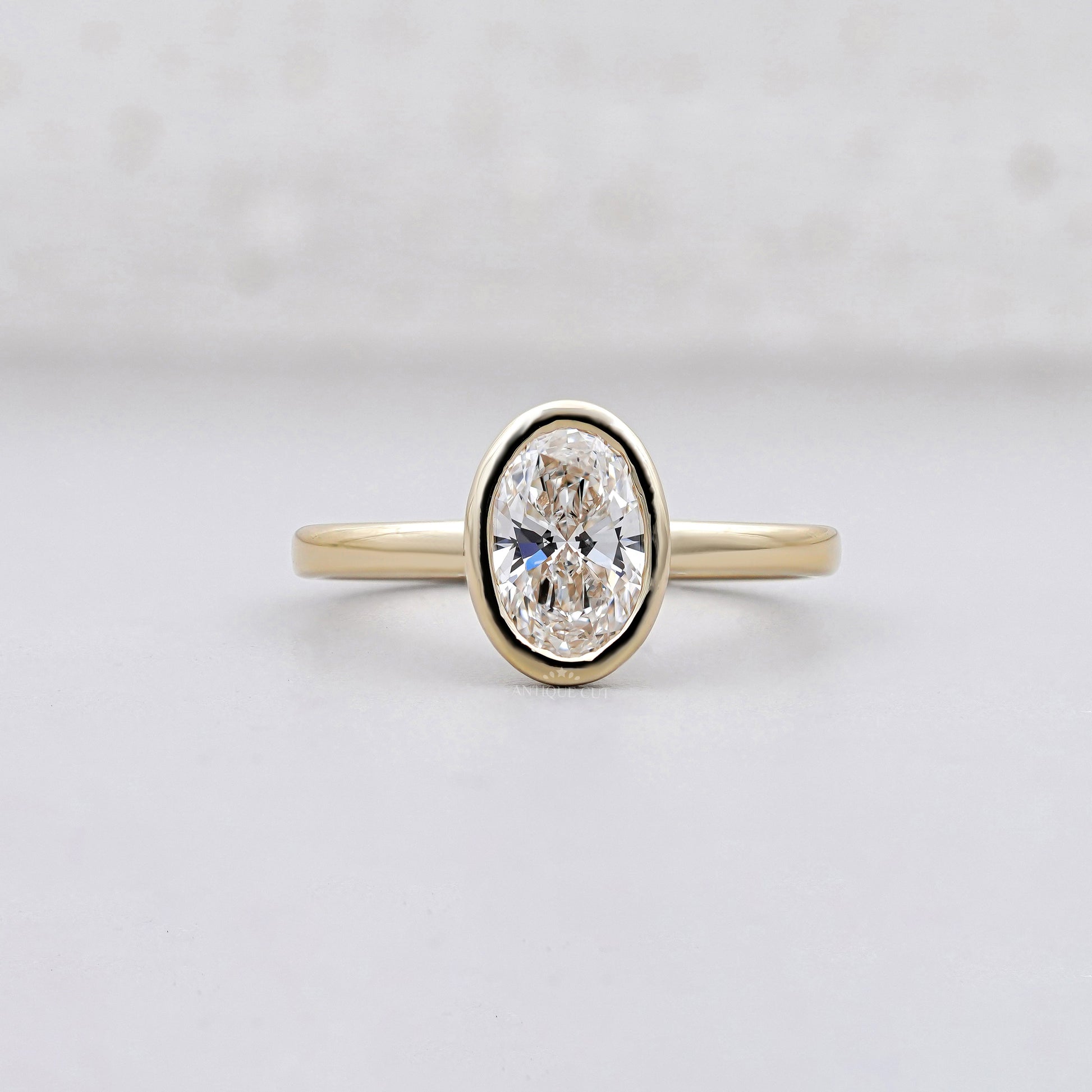 1.50ct Oval Cut Diamond Ring | Bezel Set Solitaire | 14K Yellow Gold | Minimalist Engagement Ring | Unii Jewels Fine Jewelry