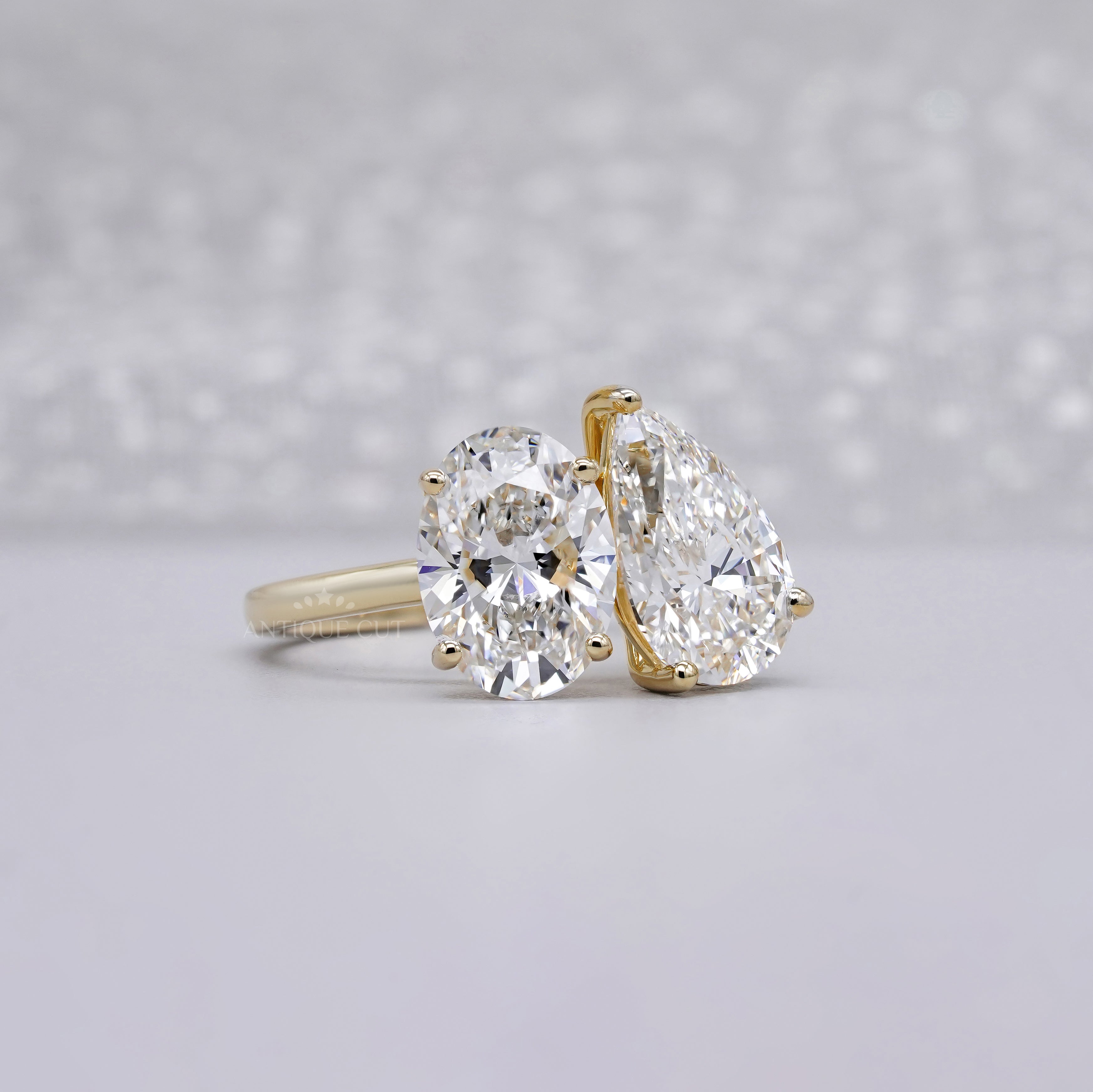 Toi et Moi 4.00tcw Lab Grown Diamond Ring | Oval & Pear | IGI Certified | Yellow Gold