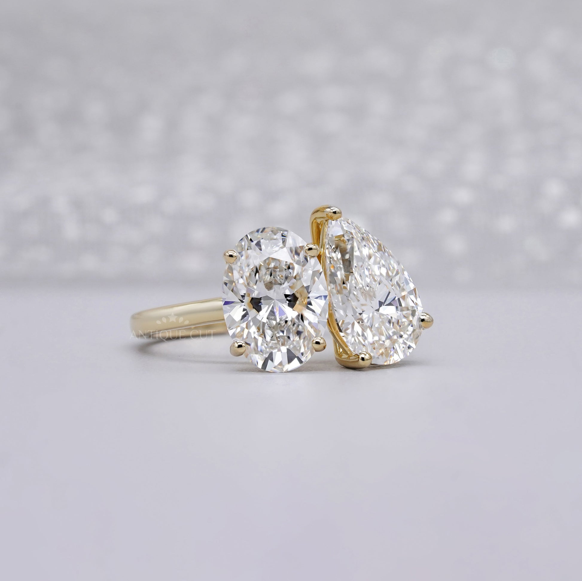 Toi et Moi 4.00tcw Lab Grown Diamond Ring | Oval & Pear | IGI Certified | Yellow Gold