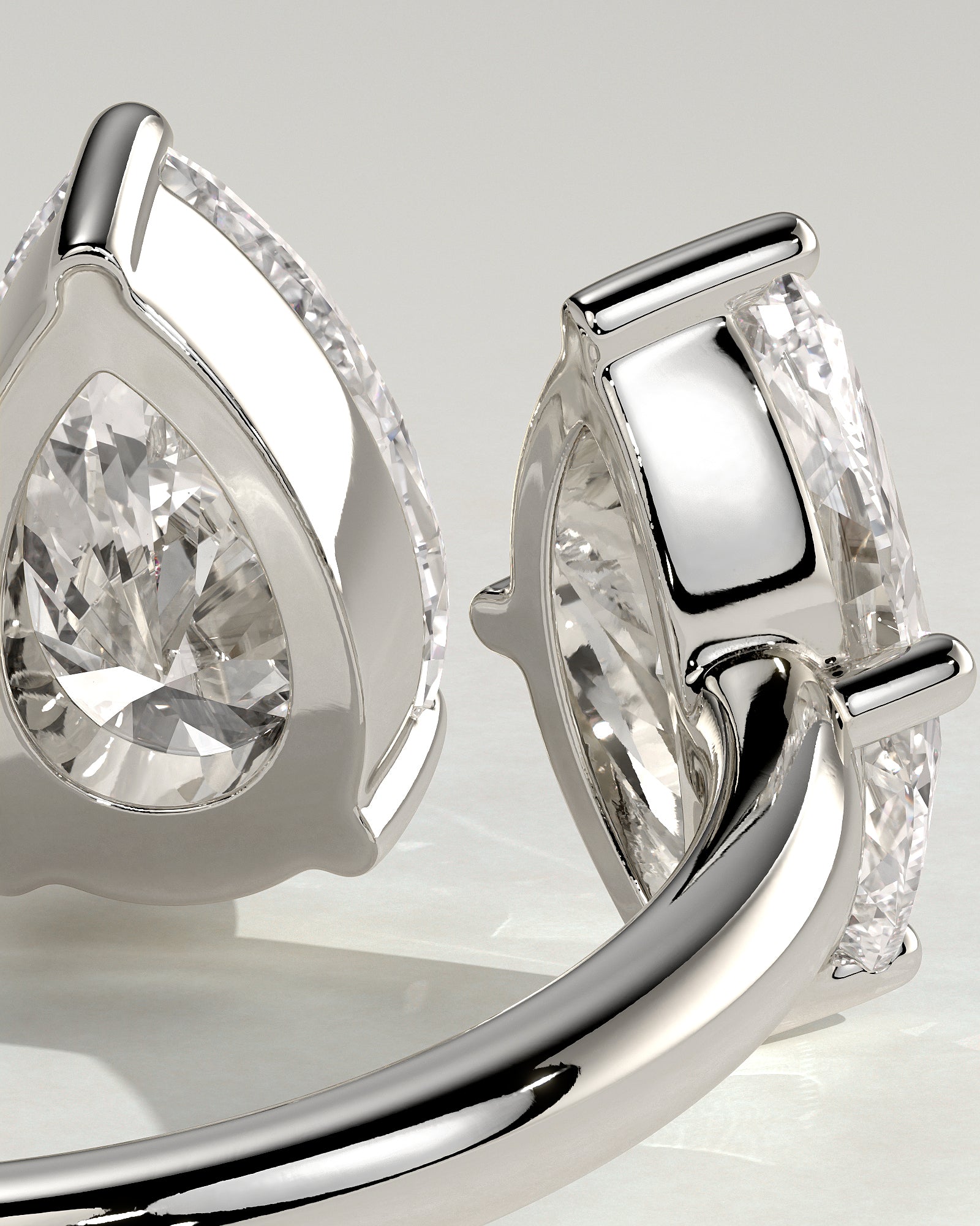 White :: high end marquise pear lab grown diamond toi et moi ring white gold luxury engagement ring
