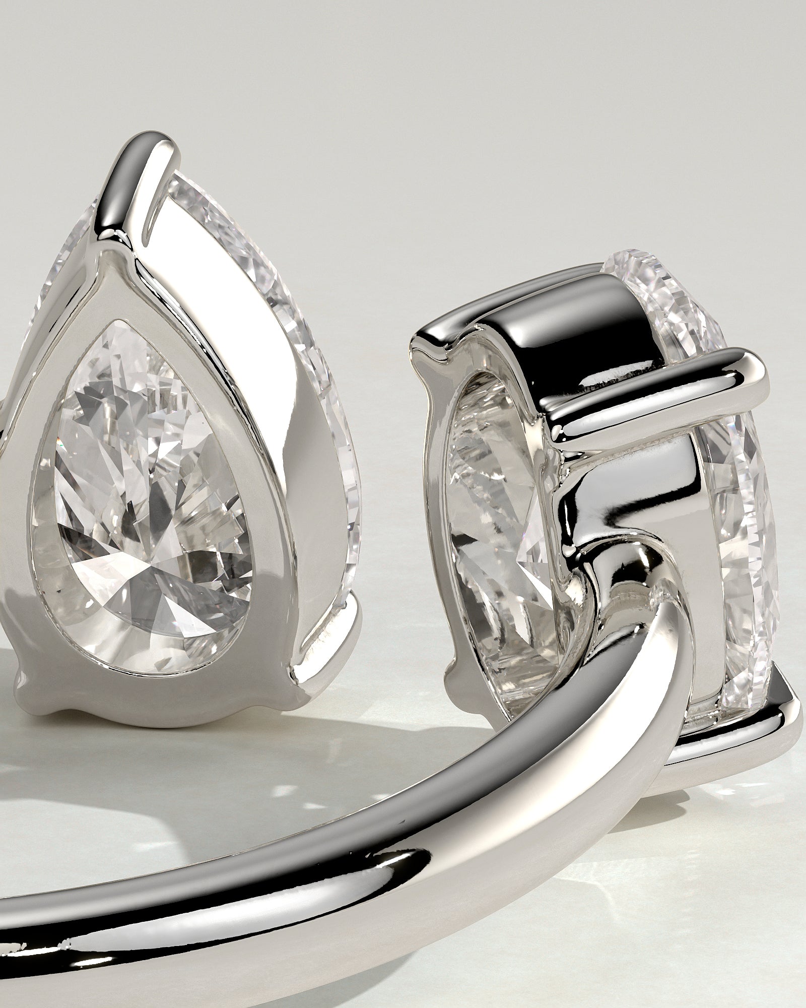 White :: high end oval pear lab grown diamond toi et moi ring white gold luxury engagement ring