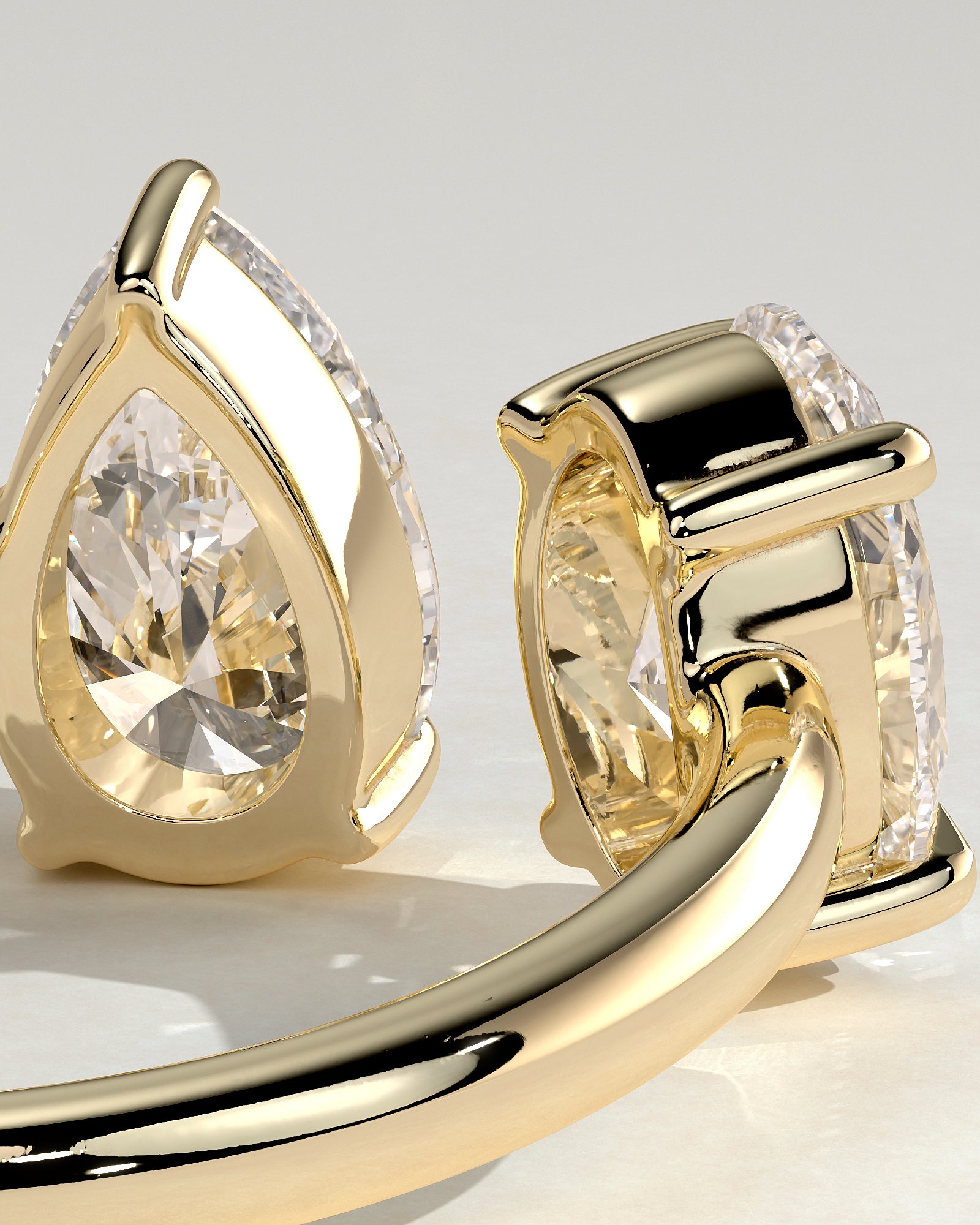 Yellow :: high end oval pear lab diamond engagement ring yellow gold luxury jewelry