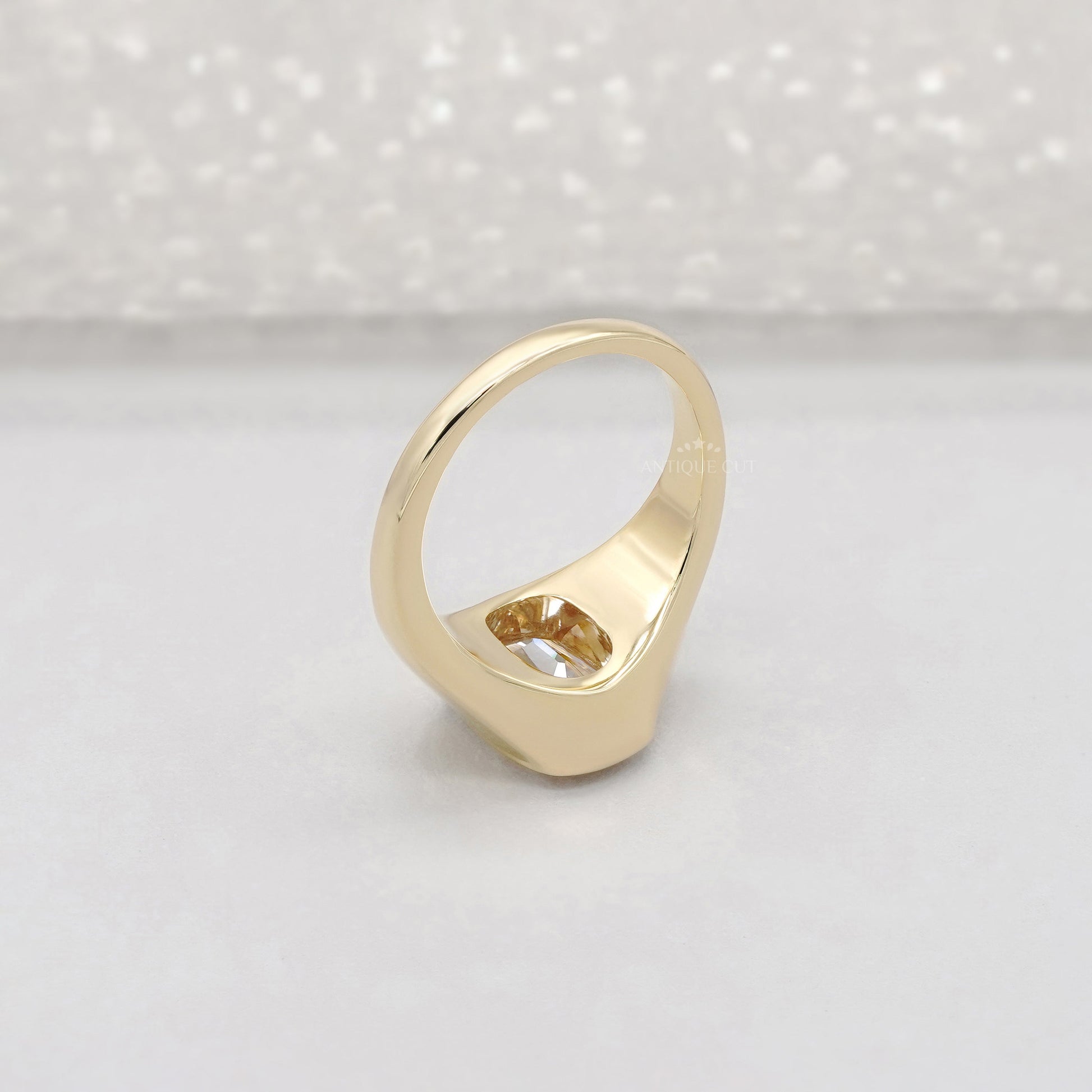 3ct Cushion Lab-Grown Diamond Bezel Ring | Solid Yellow Gold | IGI Certified D-E-F | VVS–VS