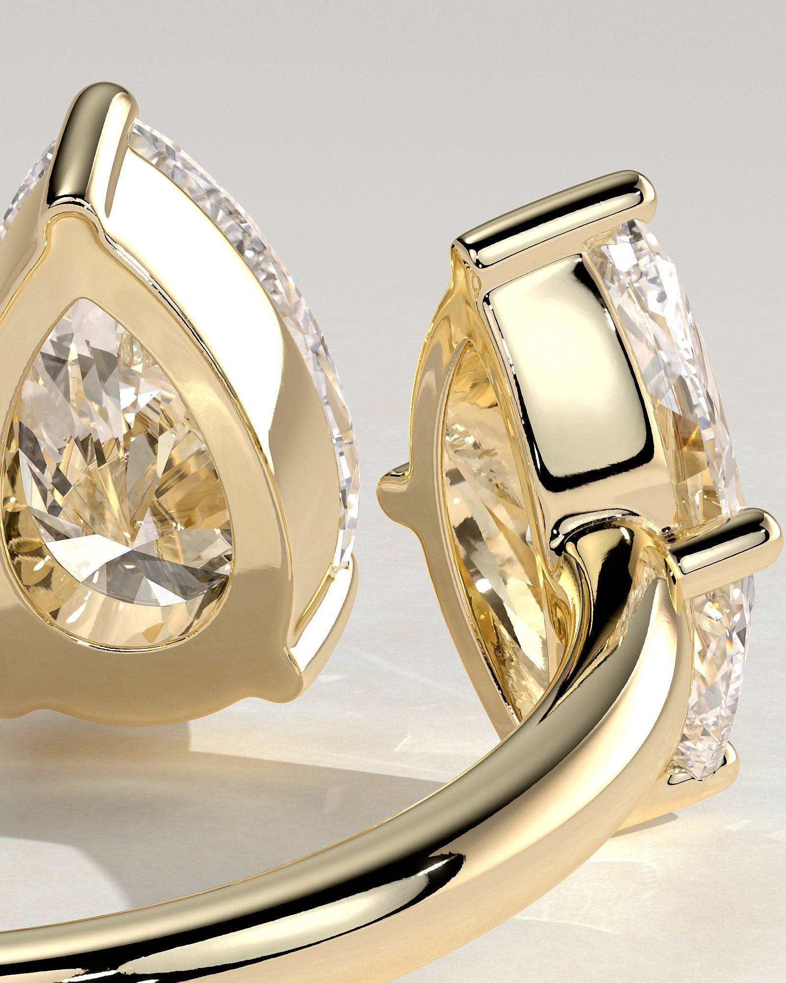 Yellow :: designer marquise and pear lab grown diamond toi et moi ring yellow gold bold statement