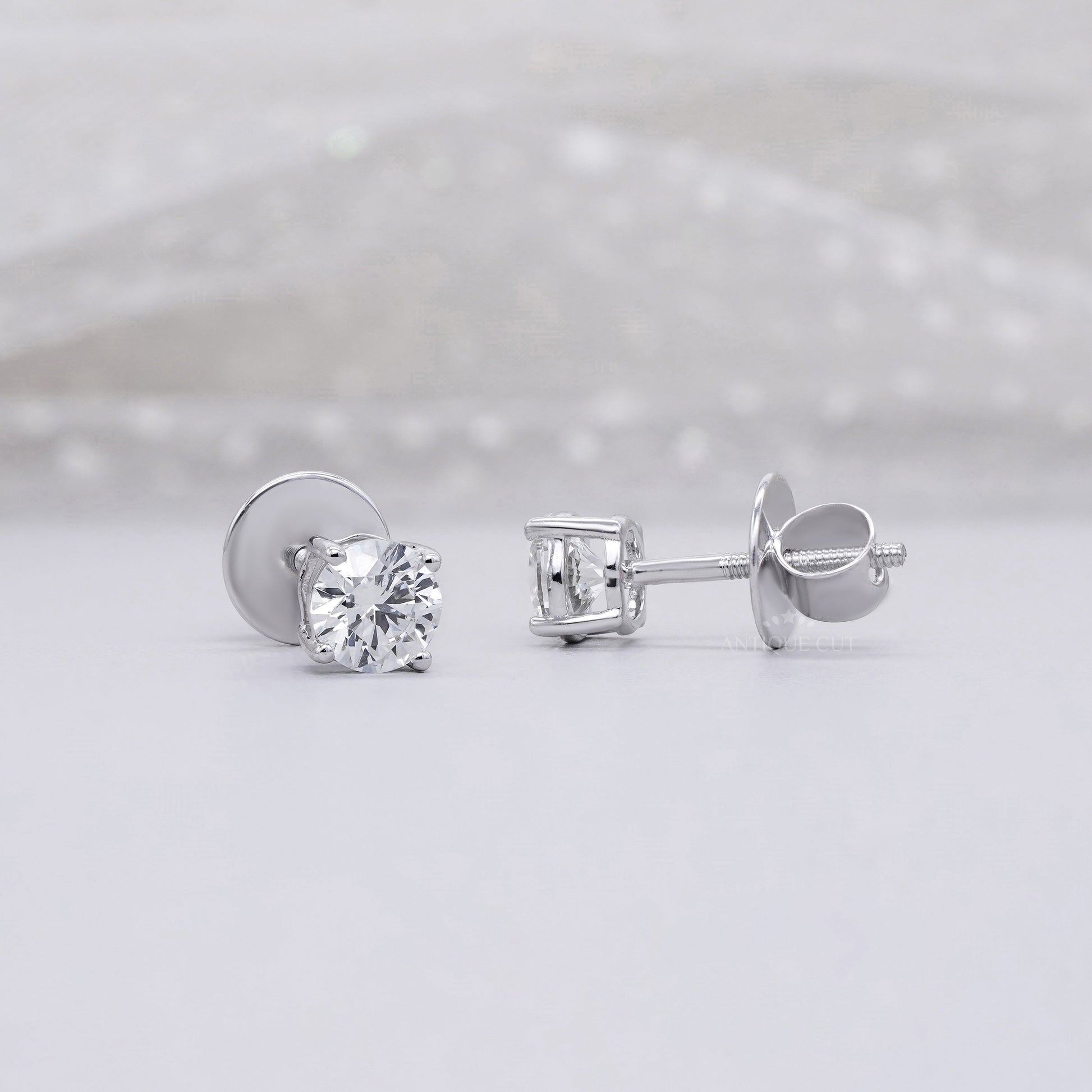 1.00tcw Round Lab Diamond Stud Earrings | Classic White Gold Solitaire Setting