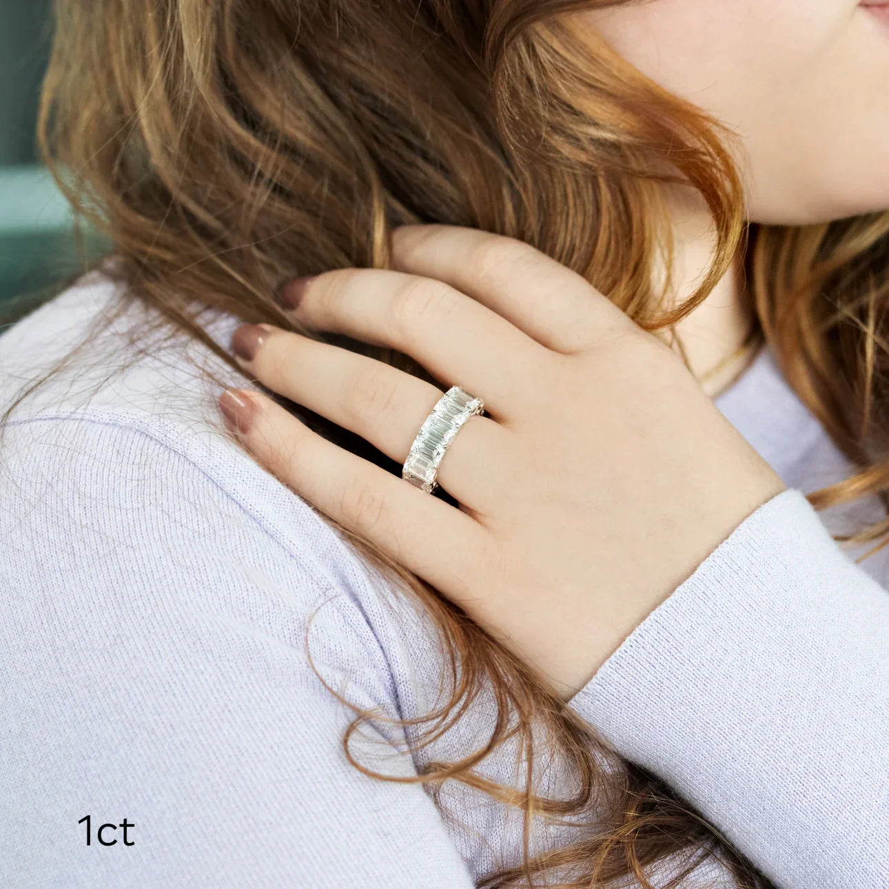 Emerald Lab Grown Diamond Emerald Eternity Band , EF Color , VS Clarity , IGI Certificate