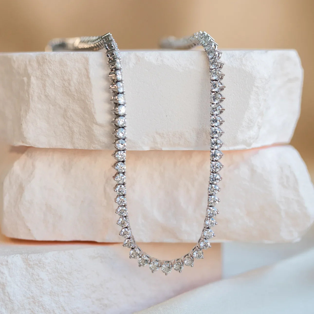 Round Lab Grown Diamond Tennis Necklace, EF Color, VS Clarity, IGI Certified