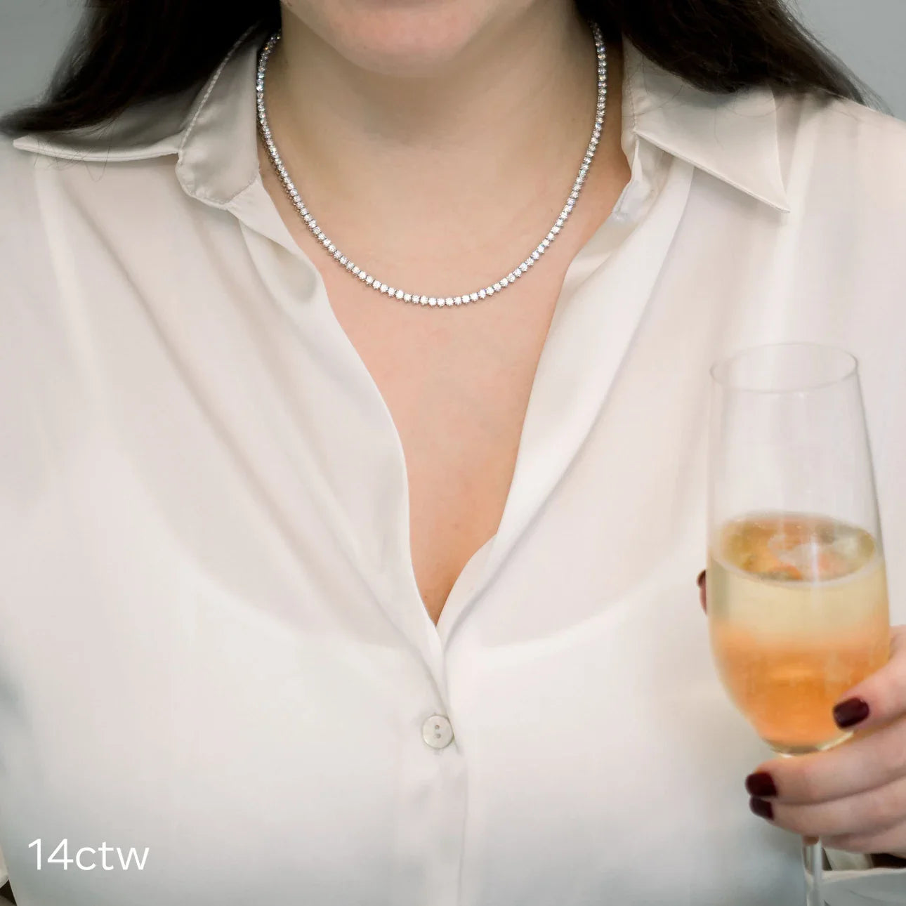 Round Lab Grown Diamond Tennis Necklace, EF Color, VS Clarity, IGI Certified