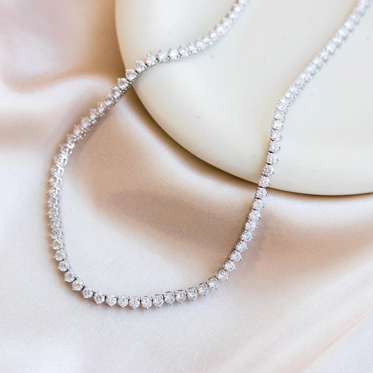 Round Lab Grown Diamond Tennis Necklace, EF Color, VS Clarity, IGI Certified