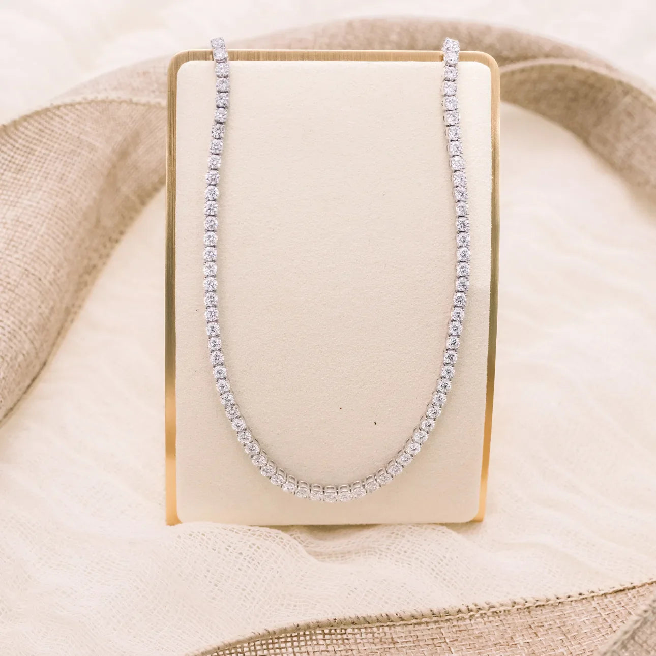 Round Lab Grown Diamond Tennis Necklace, EF Color, VS Clarity, IGI Certified