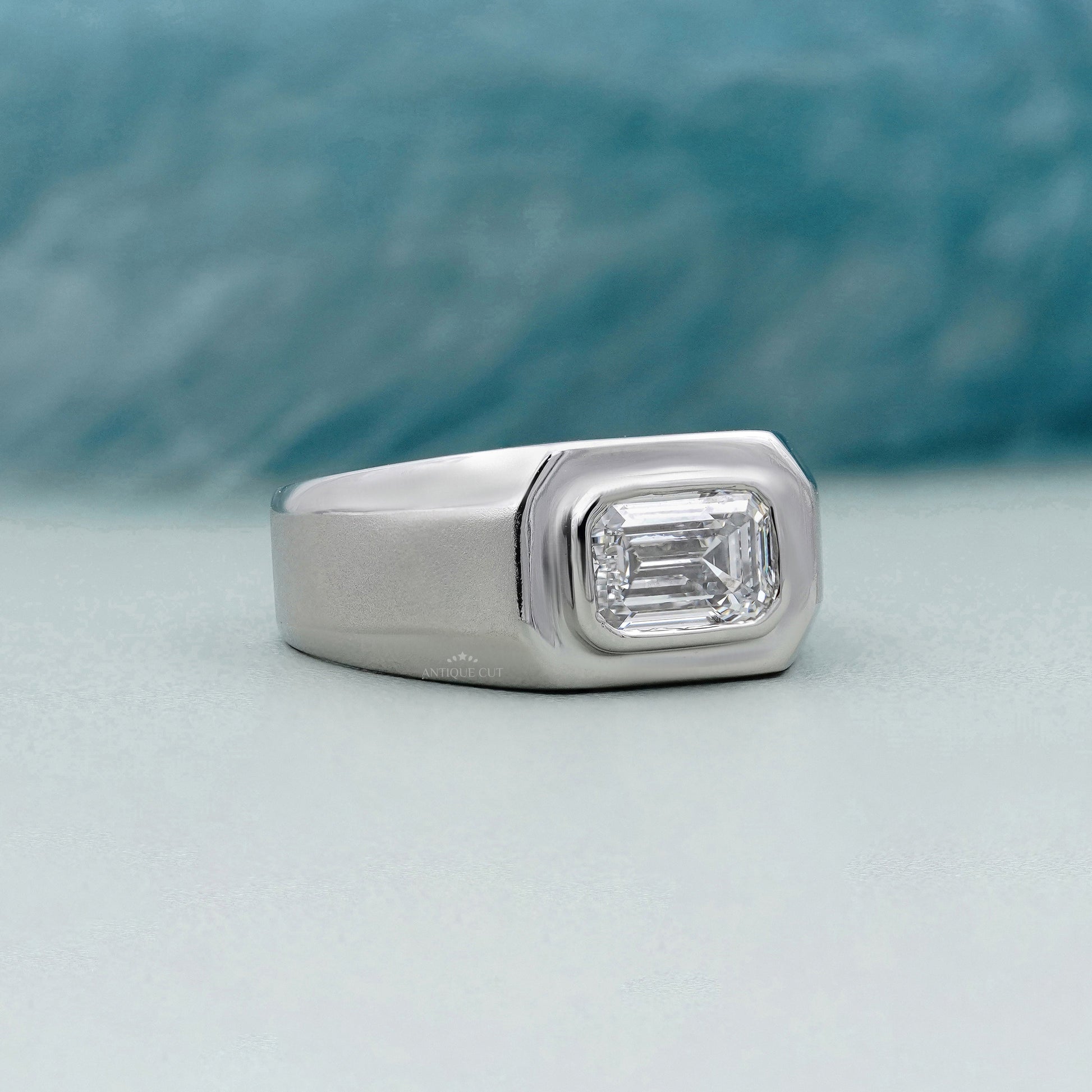 Men’s Emerald Cut 2.00ct East West Lab Grown Diamond Ring | Bezel Set Band | IGI Certified