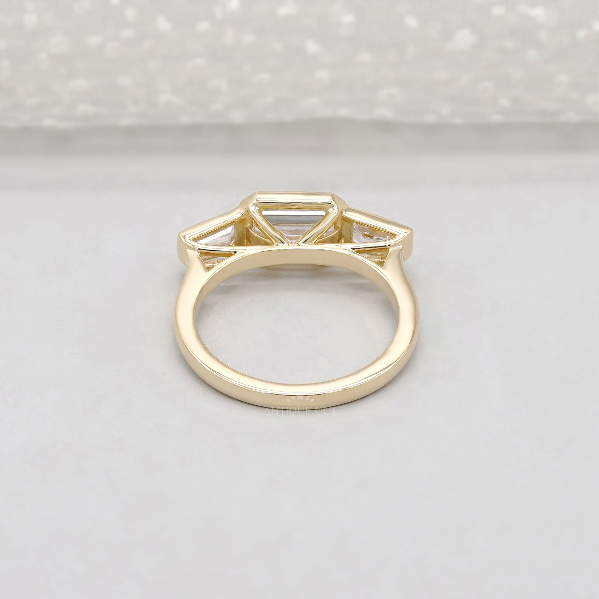 Emerald 2.20tcw Lab Grown Diamond Three Stone Engagement Ring in Yellow Gold