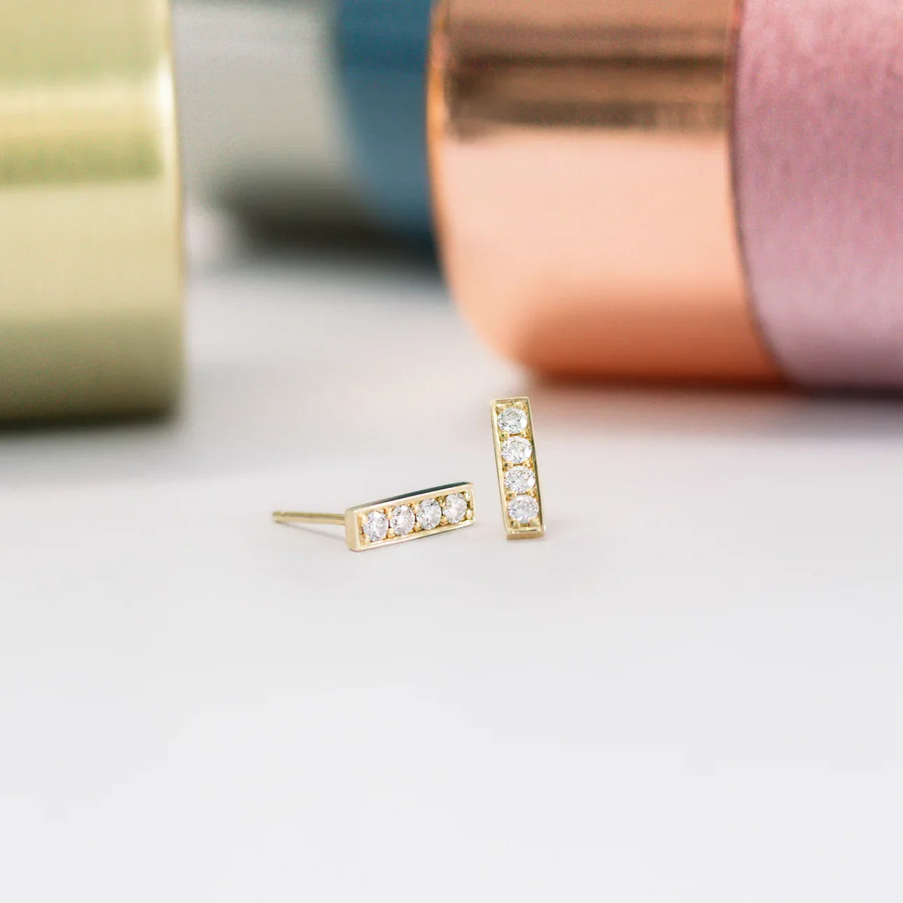 Round Lab Grown Diamond Bar Drop Earring, EF Color, VS Clarity, IGI Certified