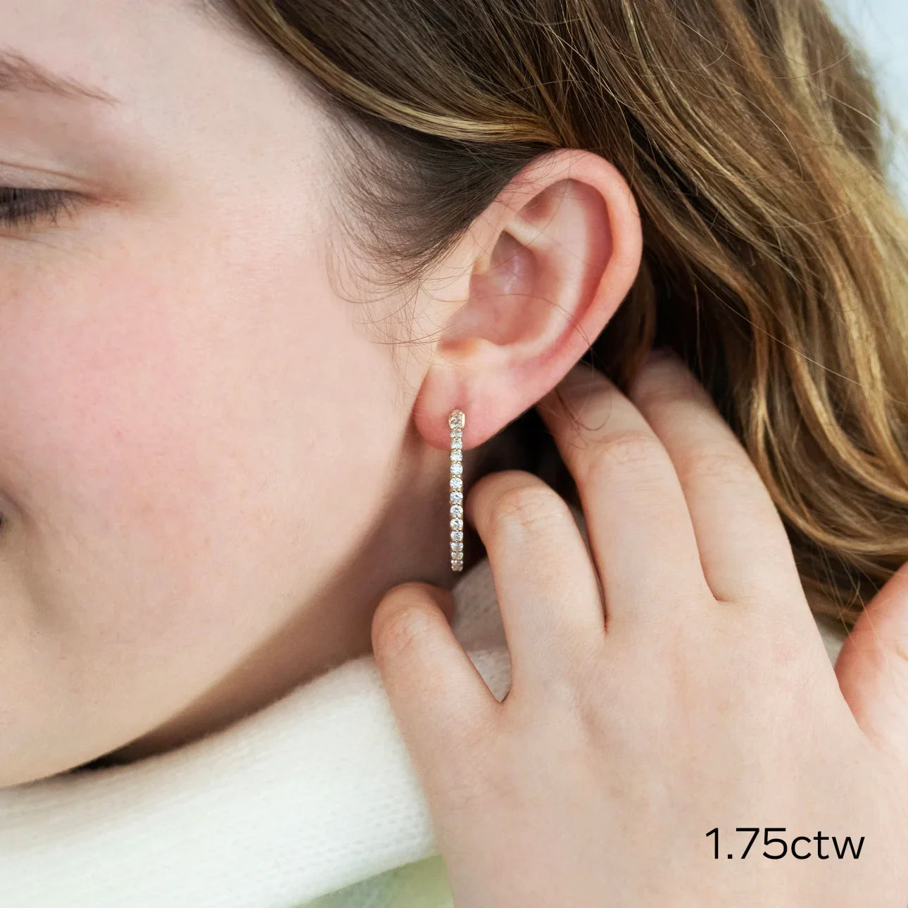 Round Lab Grown Diamond Inside Out Hoop Earrings, EF Color, VS Clarity,  IGI Certified