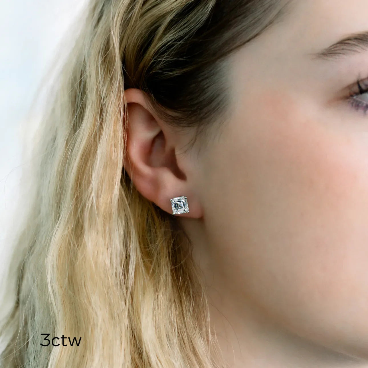 Asscher Lab Grown Diamond Stud Earring, EF Color, VS Clarity - IGI Certified