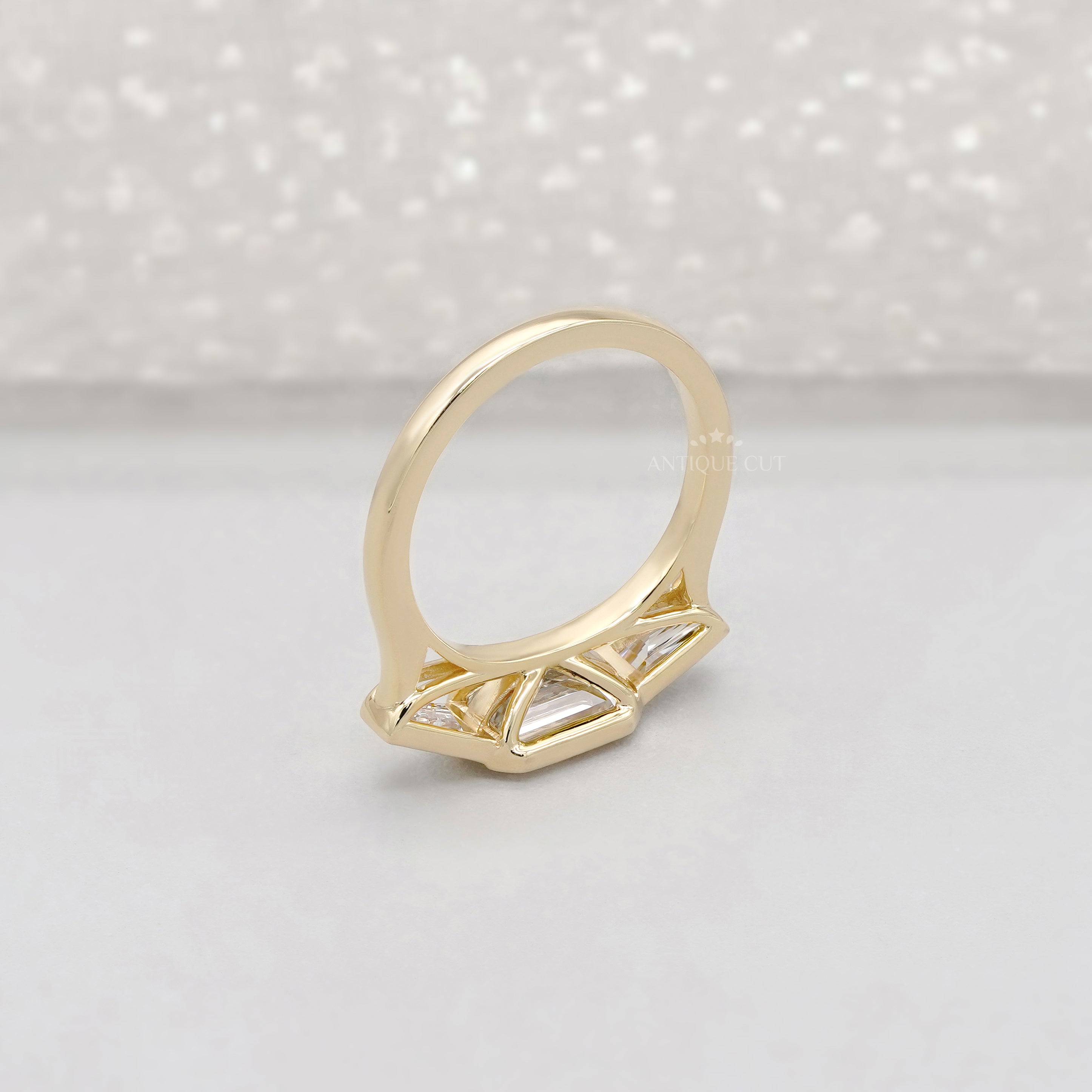 Emerald 2.20tcw Lab Grown Diamond Three Stone Engagement Ring in Yellow Gold