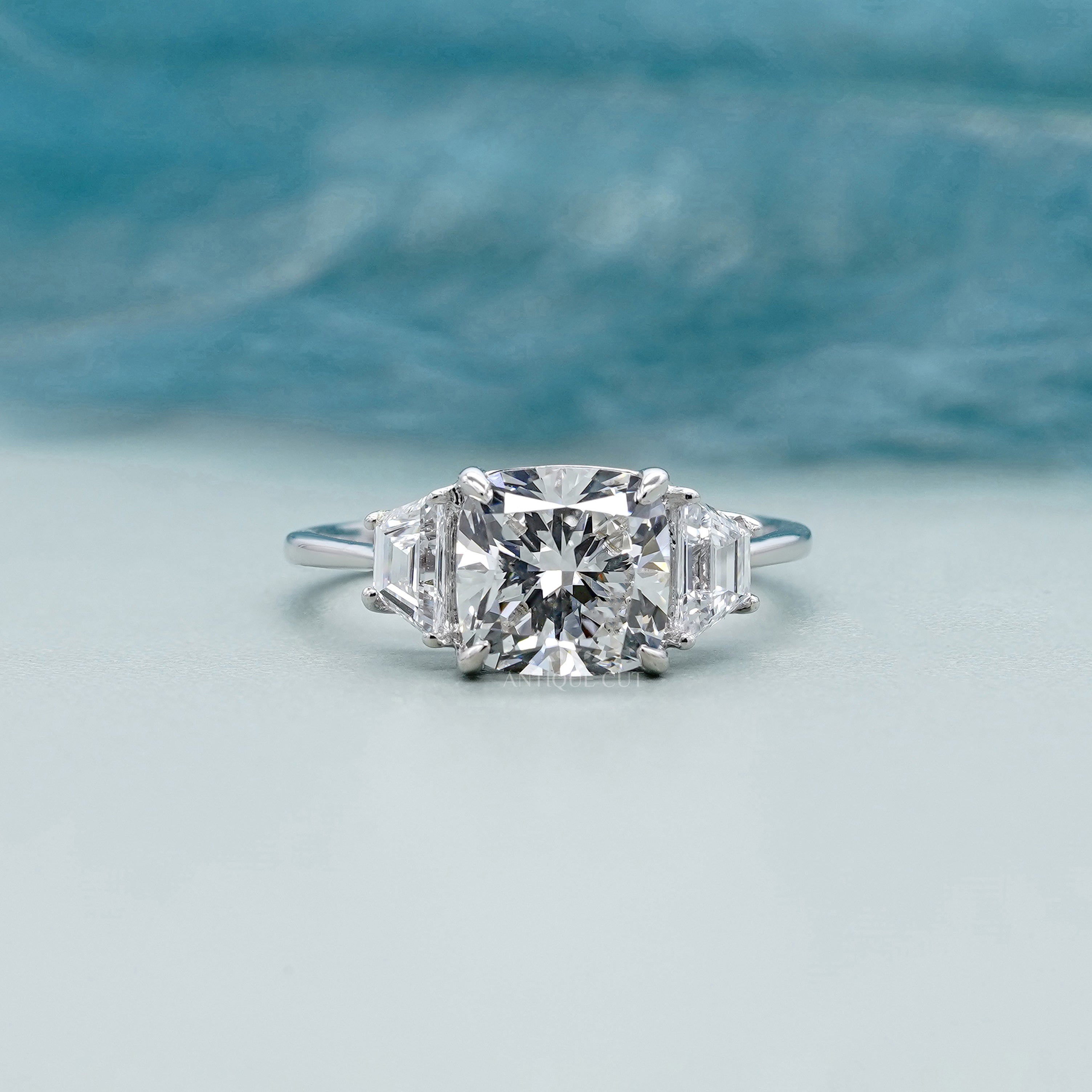 Cushion 3.00tcw Lab Grown Diamond Three-Stone Engagement Ring | IGI Certified