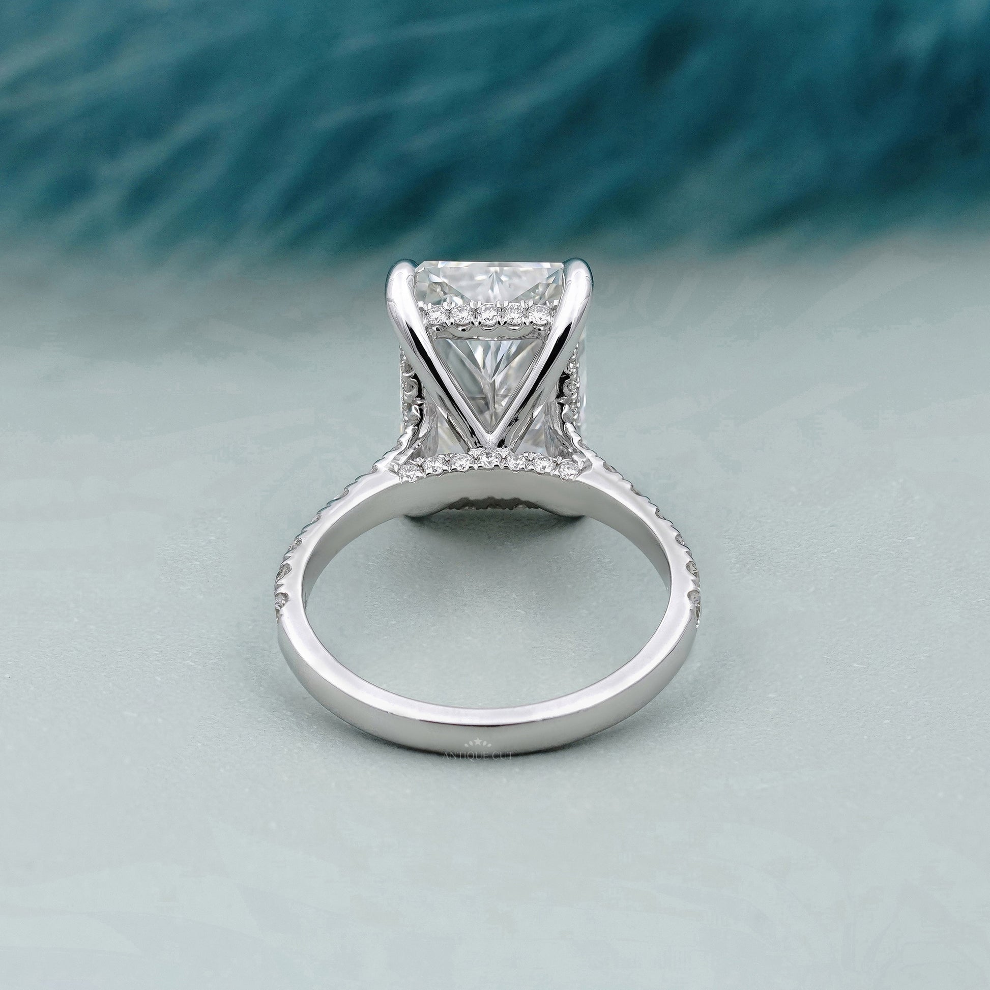 Radiant Cut 5.70tcw Lab Grown Diamond Engagement Ring | Hidden Halo & Pave | IGI Certified