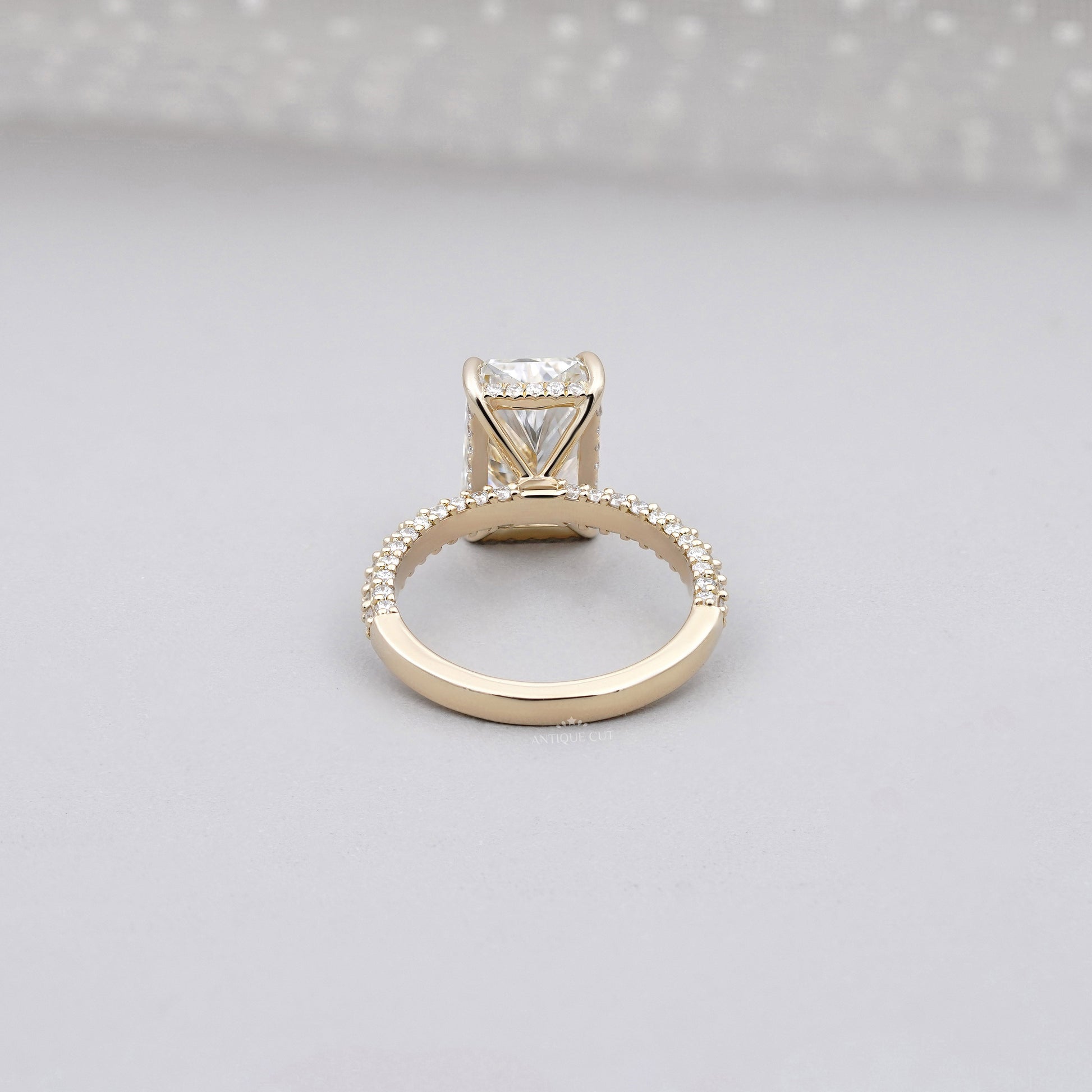 3.43tcw Emerald Lab-Grown Diamond Engagement Ring | Hidden Halo | Pave Band | Ethical Gold Ring