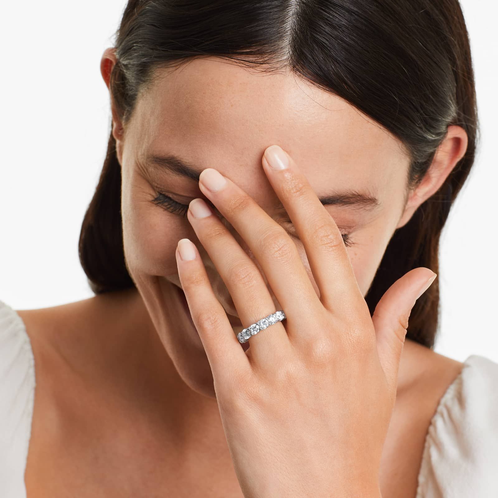 Shared Prong Contour Lab Grown Diamond Eternity Ring , EF Color, VS Clarity, IGI Certified