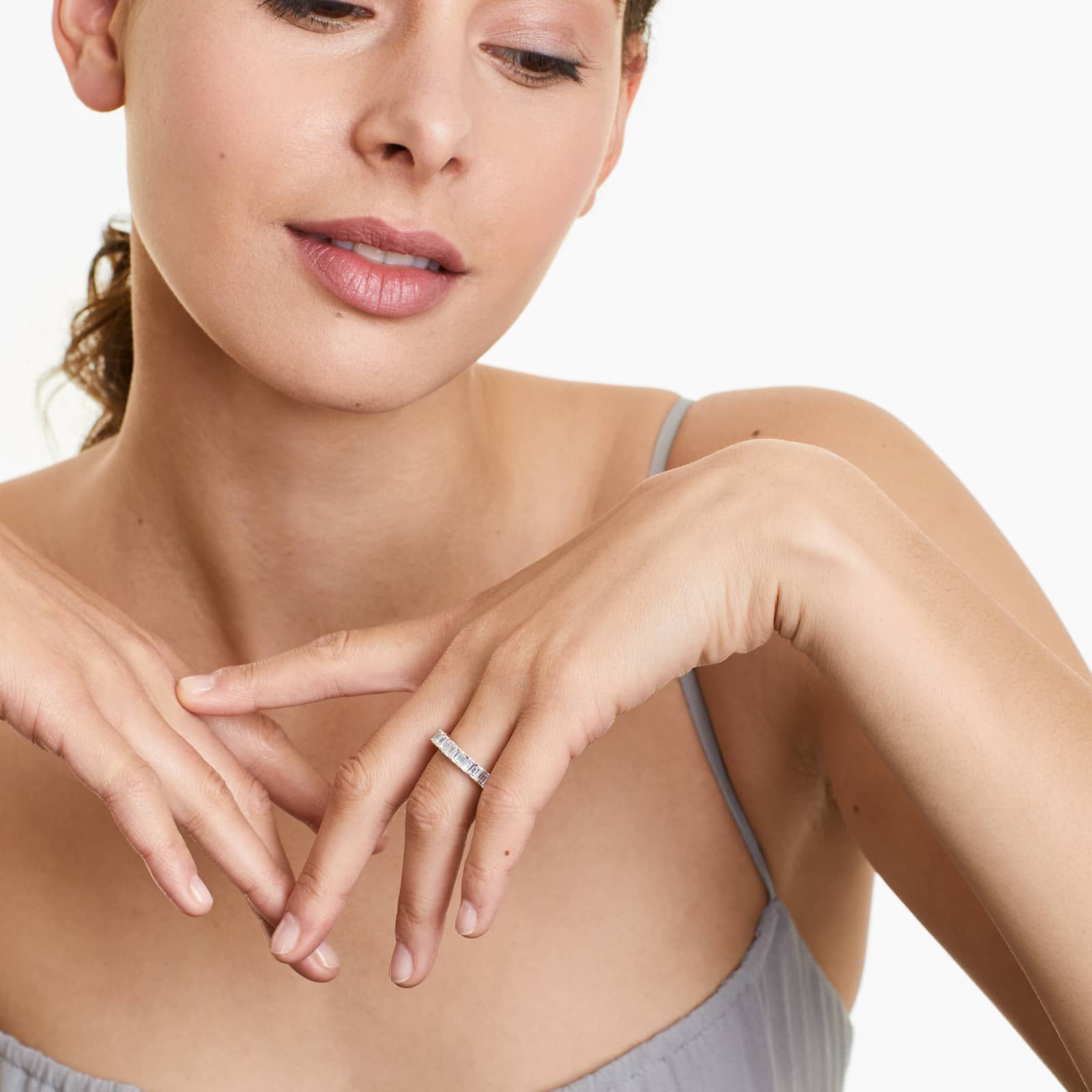 Emerald Cut Lab-grown Diamond Eternity Ring, EF Color, VS Clarity, IGI Certified