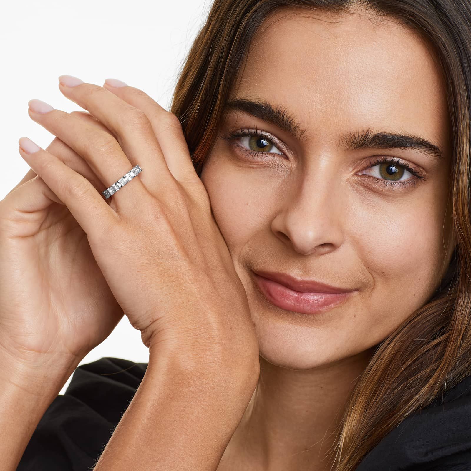 Asscher Cut Diamond Eternity Ring , EF Color , VS Clarity , IGI Certificate