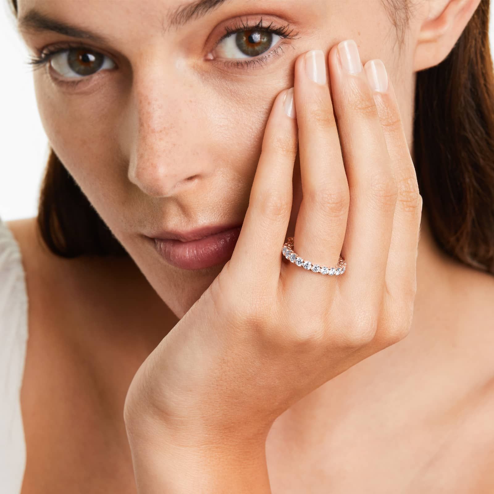 Low Dome Basket Lab Grown Diamond Eternity Ring, EF Color, VS clarity, IGI Certified