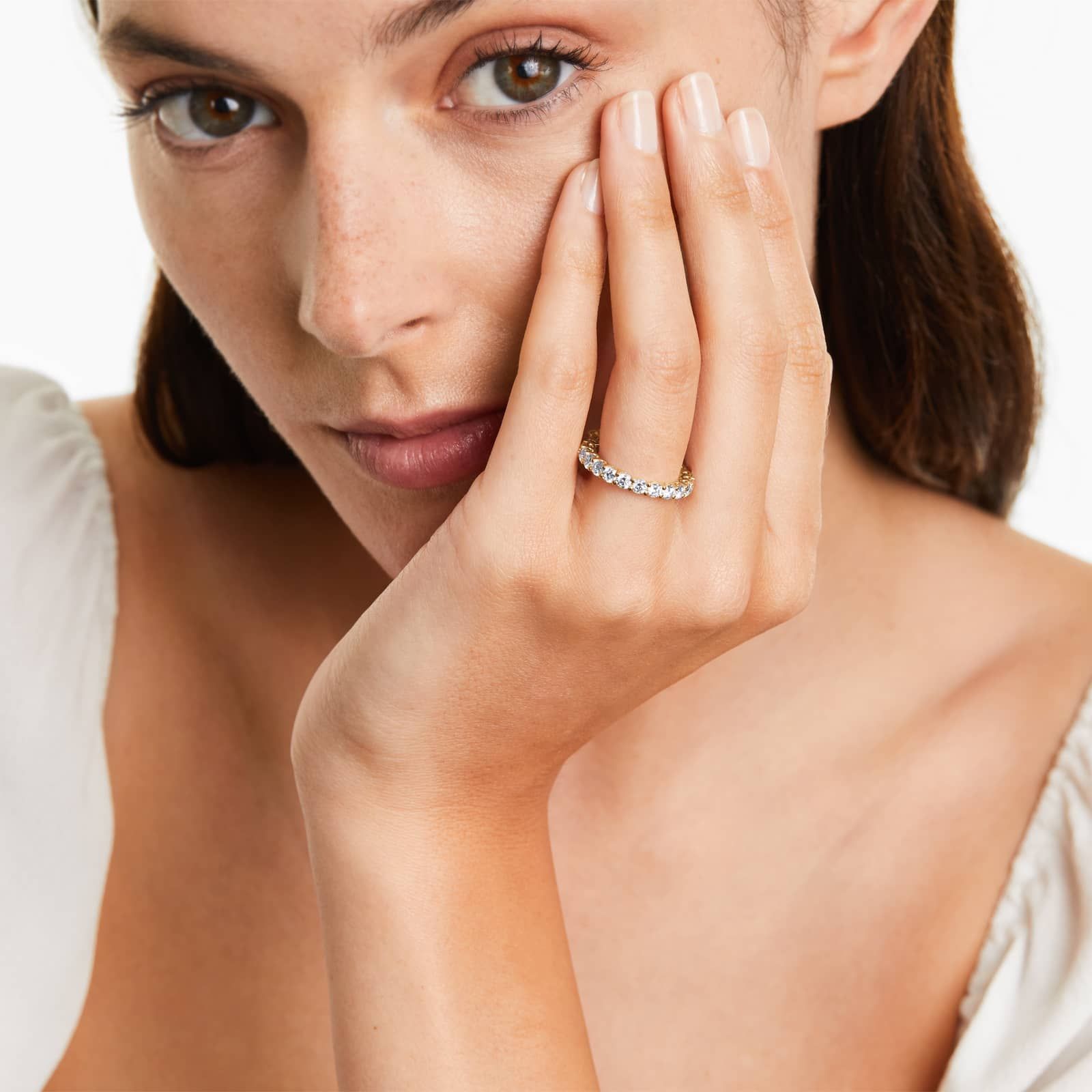 Low Dome Basket Lab Grown Diamond Eternity Ring, EF Color, VS clarity, IGI Certified