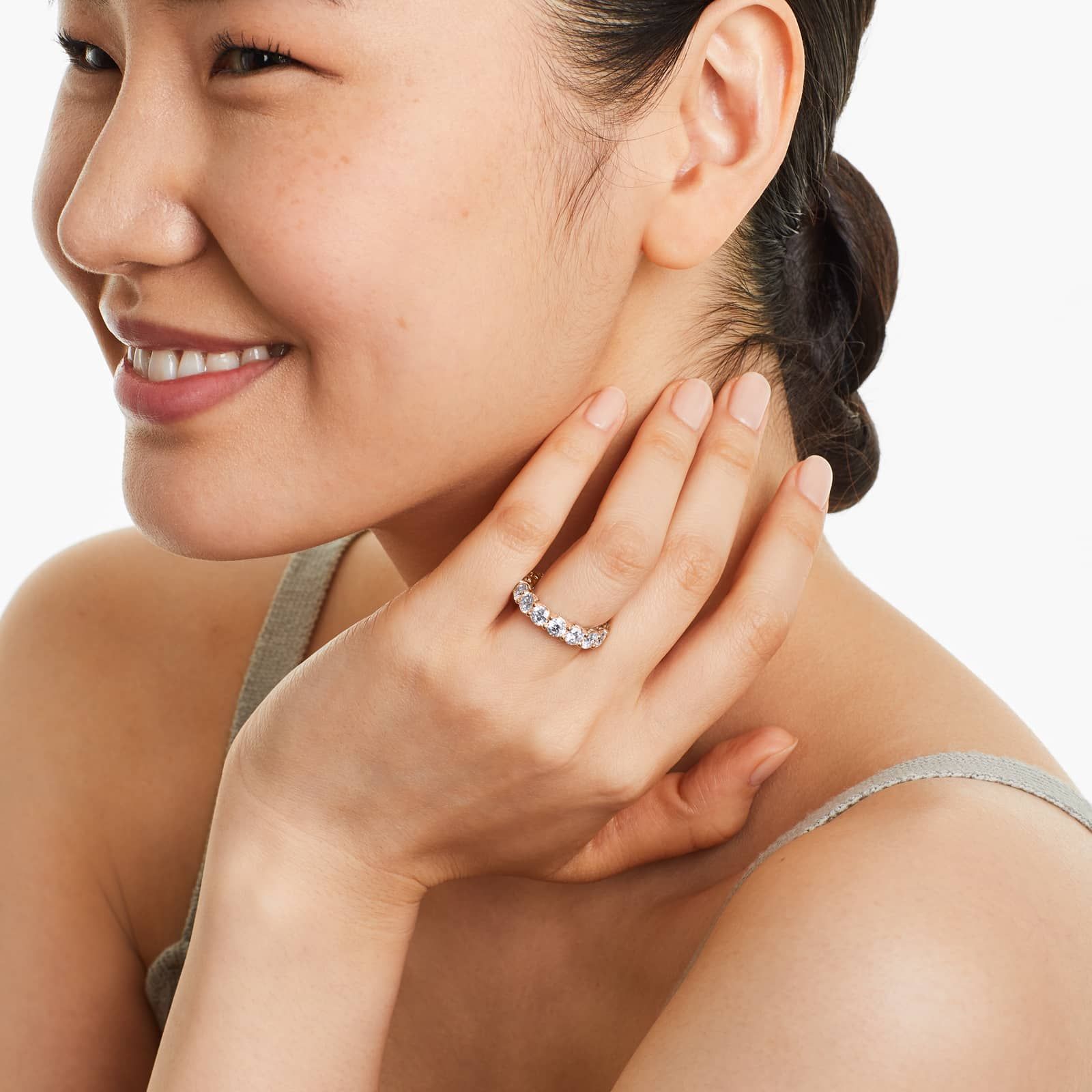 Low Dome Basket Lab Grown Diamond Eternity Ring, EF Color, VS clarity, IGI Certified