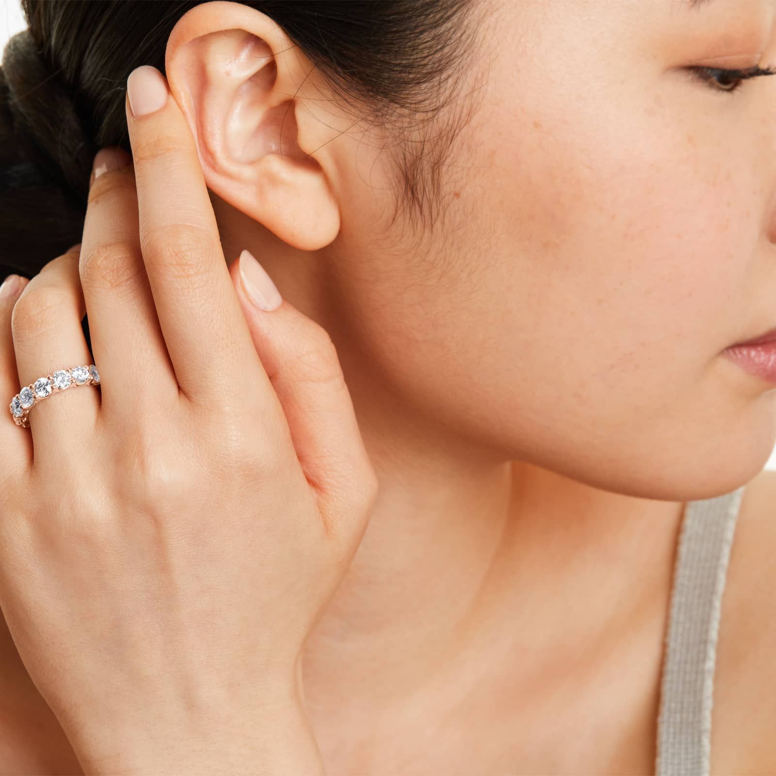 Low Dome Basket Lab Grown Diamond Eternity Ring, EF Color, VS clarity, IGI Certified