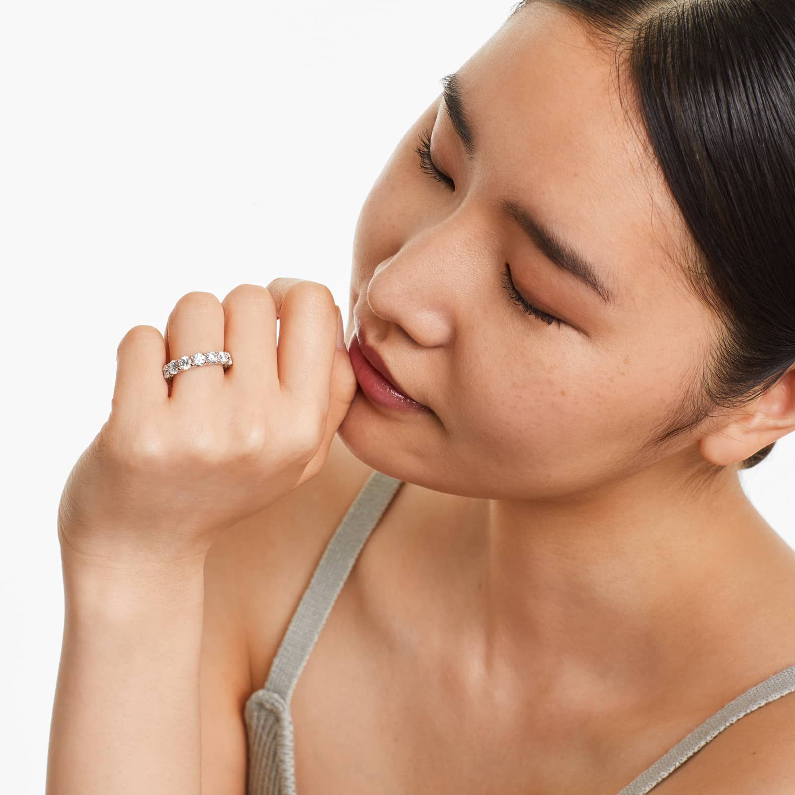 Low Dome Basket Lab Grown Diamond Eternity Ring, EF Color, VS clarity, IGI Certified